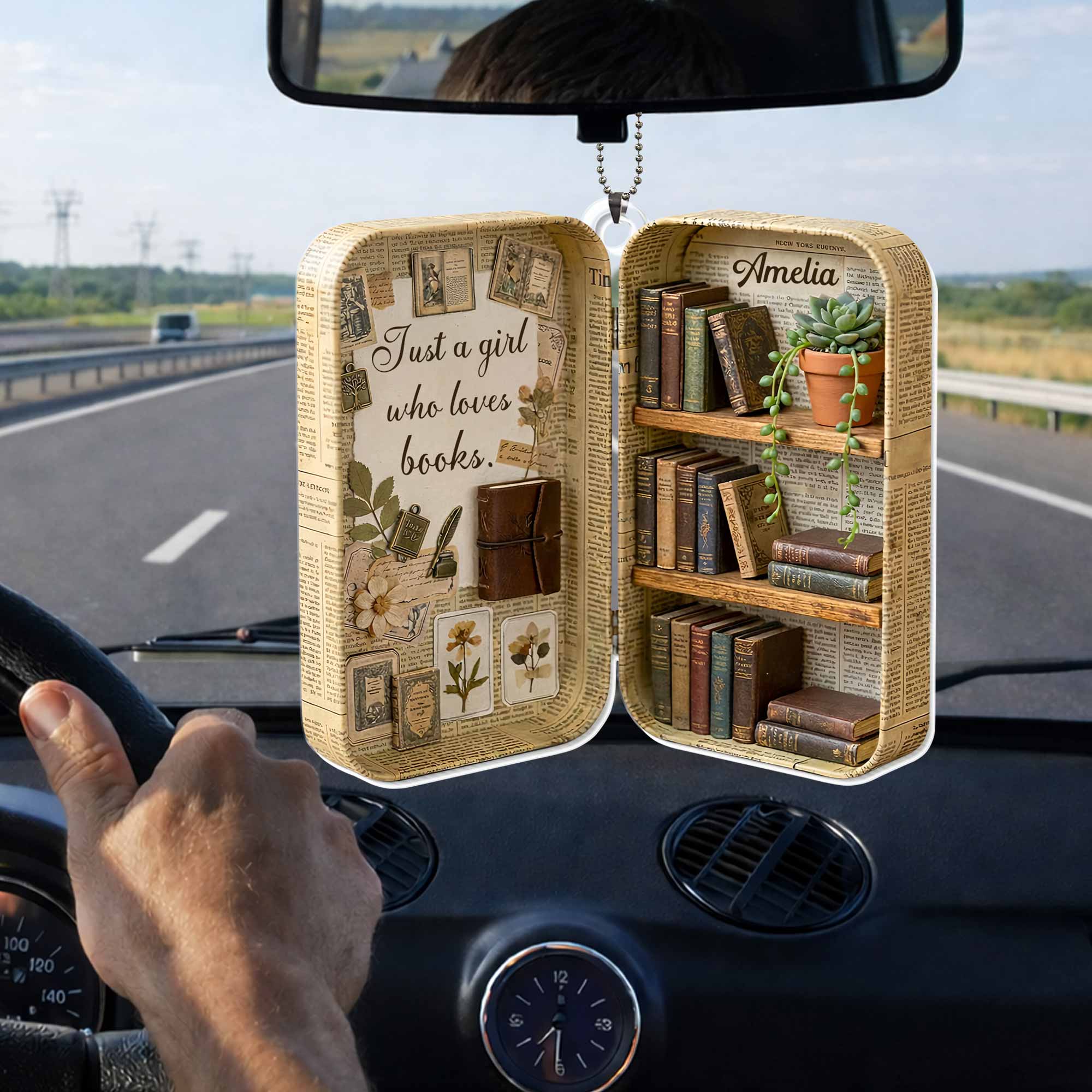 Just A Girl Who Loves Books Vintage Library Suitcase And Bookshelf - Personalized Custom Acrylic Ornament, Car Hanging Ornament - BLV090_ACA - Image 4