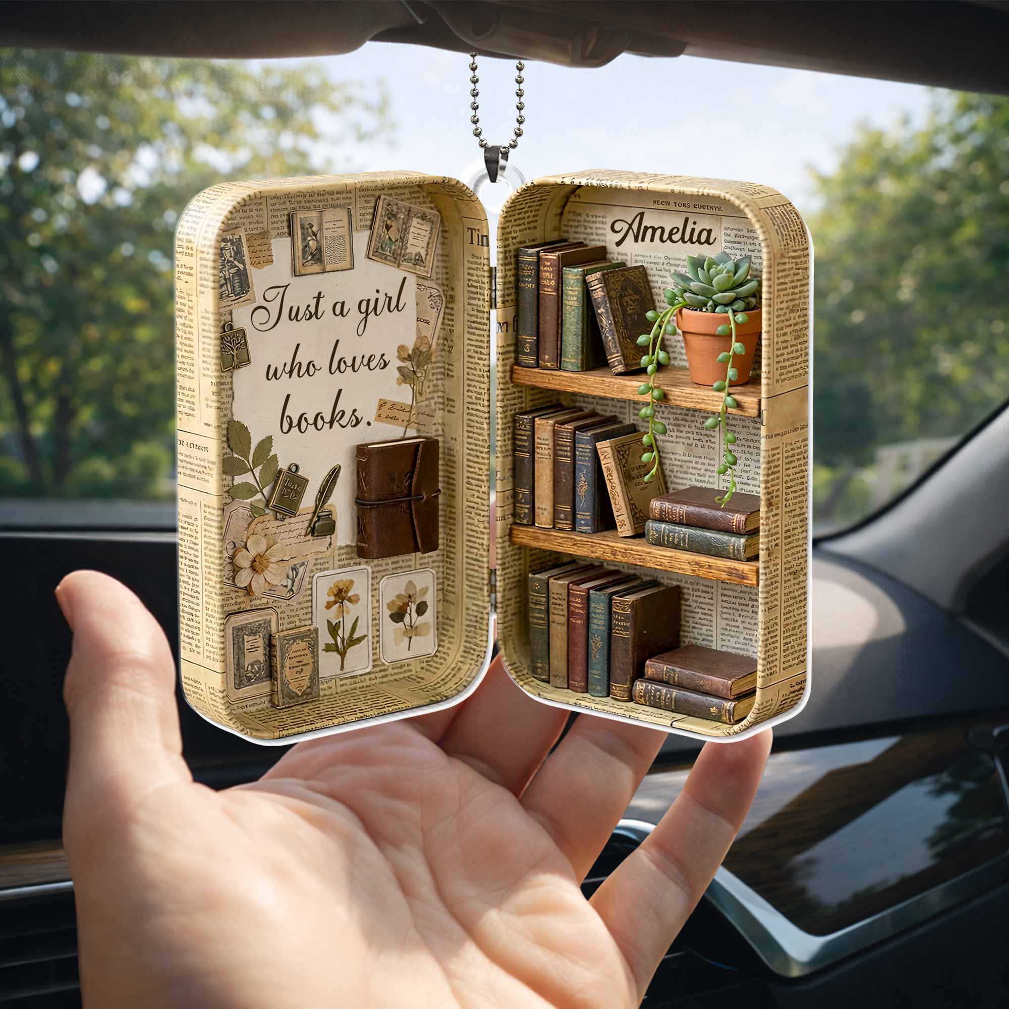 Just A Girl Who Loves Books Vintage Library Suitcase And Bookshelf - Personalized Custom Acrylic Ornament, Car Hanging Ornament - BLV090_ACA - Image 7