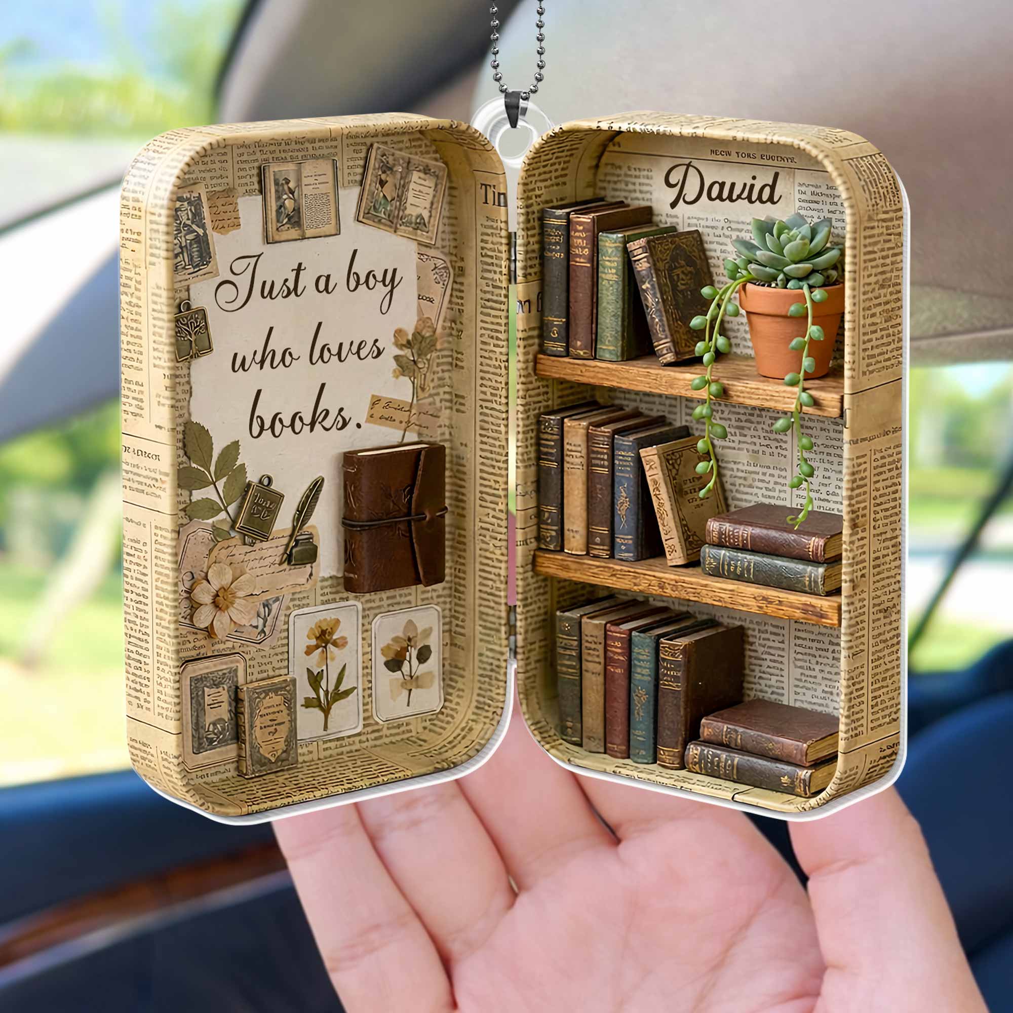 Just A Girl Who Loves Books Vintage Library Suitcase And Bookshelf - Personalized Custom Acrylic Ornament, Car Hanging Ornament - BLV090_ACA - Image 9