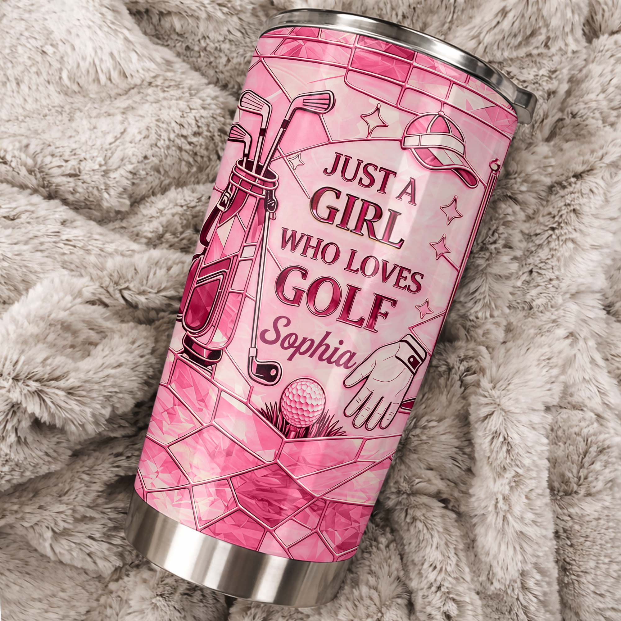 Just A Girl Who Loves Golf With Pink Stained Glass Art - Personalized Custom Stainless Steel Tumbler 20oz 30oz - GOLF020_TB - Image 10