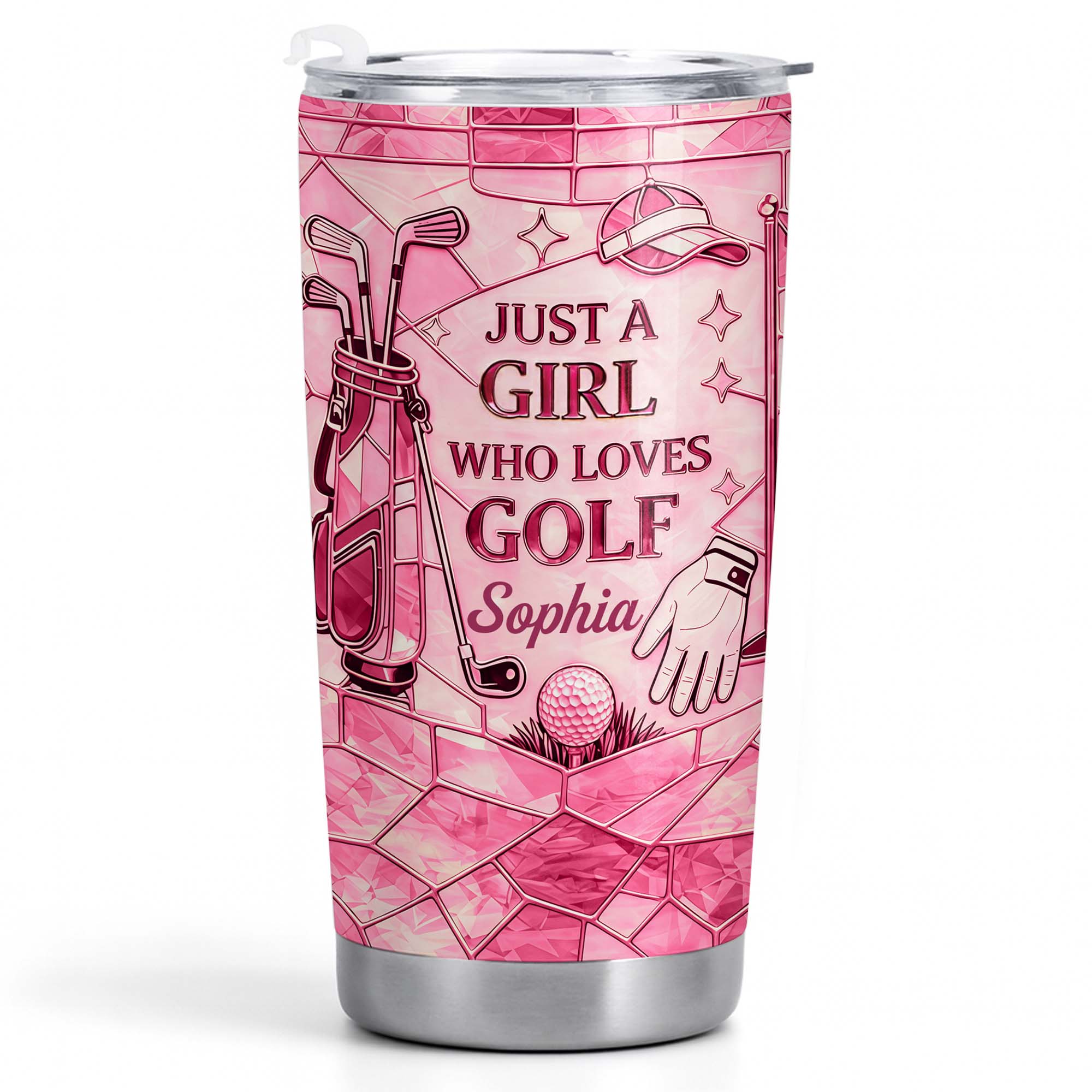Just A Girl Who Loves Golf With Pink Stained Glass Art - Personalized Custom Stainless Steel Tumbler 20oz 30oz - GOLF020_TB - Image 11
