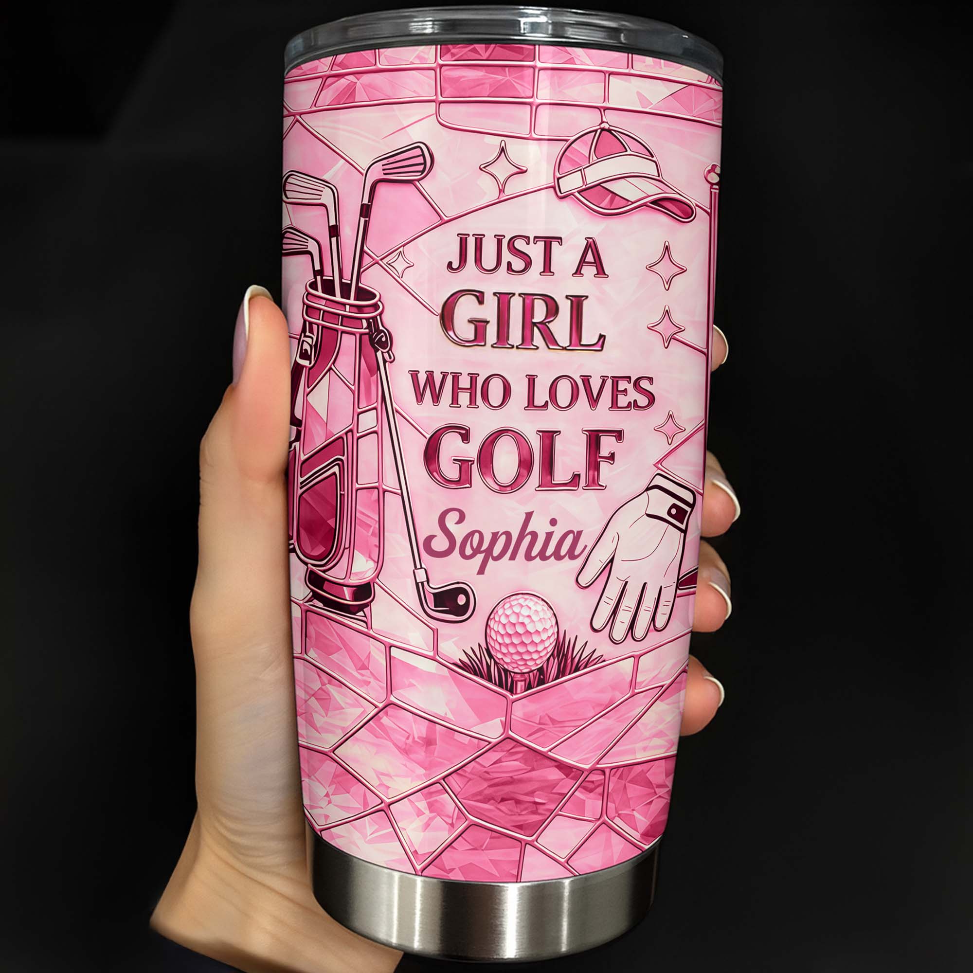Just A Girl Who Loves Golf With Pink Stained Glass Art - Personalized Custom Stainless Steel Tumbler 20oz 30oz - GOLF020_TB - Image 6