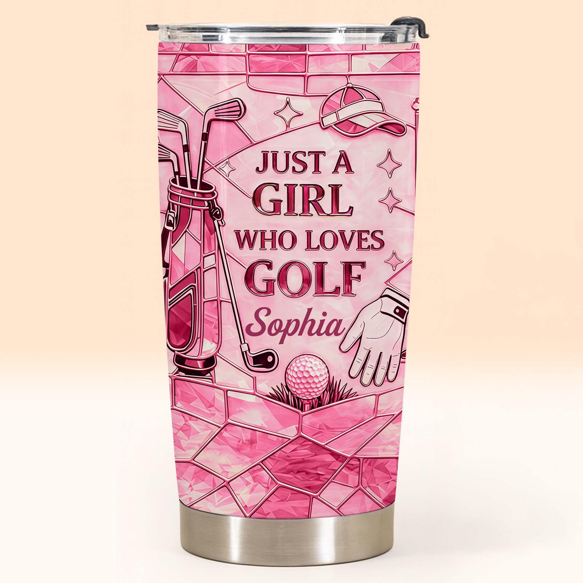 Just A Girl Who Loves Golf With Pink Stained Glass Art - Personalized Custom Stainless Steel Tumbler 20oz 30oz - GOLF020_TB - Image 8
