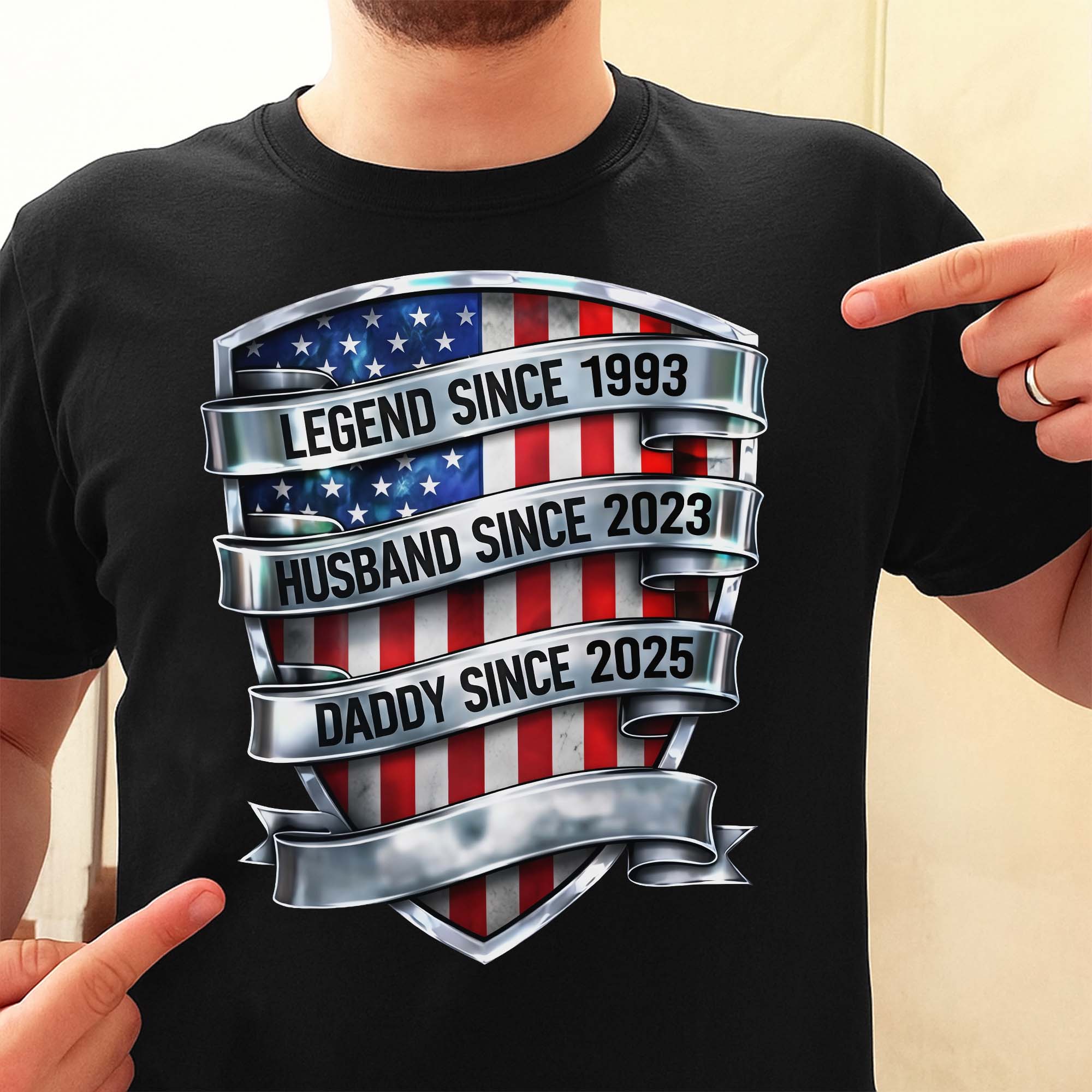 Legend Since Husband Daddy Grandpa Since USA Flag Shield - Personalized Custom Unisex T-shirt, Hoodie - DAD307_BBAS - Image 3