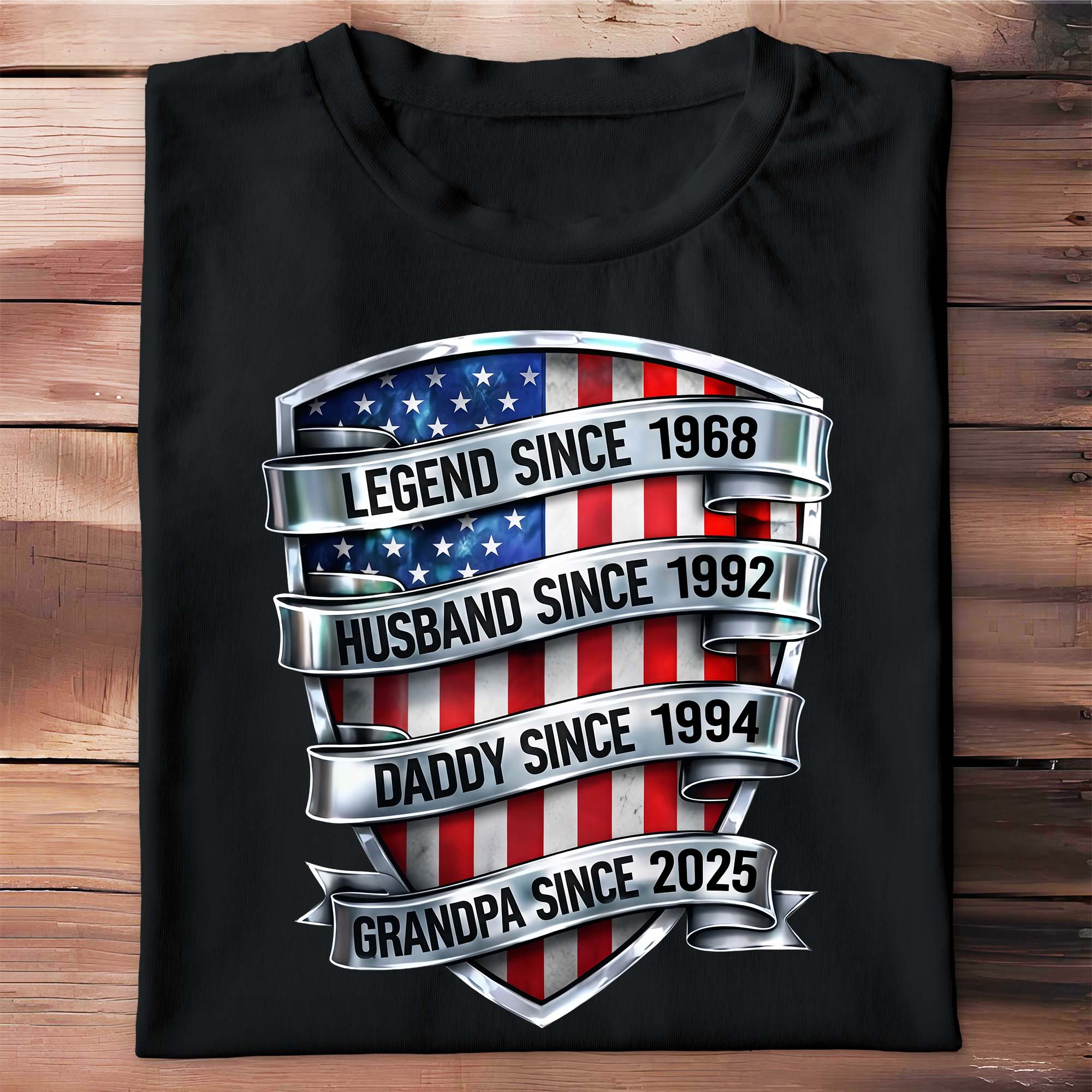 Legend Since Husband Daddy Grandpa Since USA Flag Shield - Personalized Custom Unisex T-shirt, Hoodie - DAD307_BBAS - Image 4