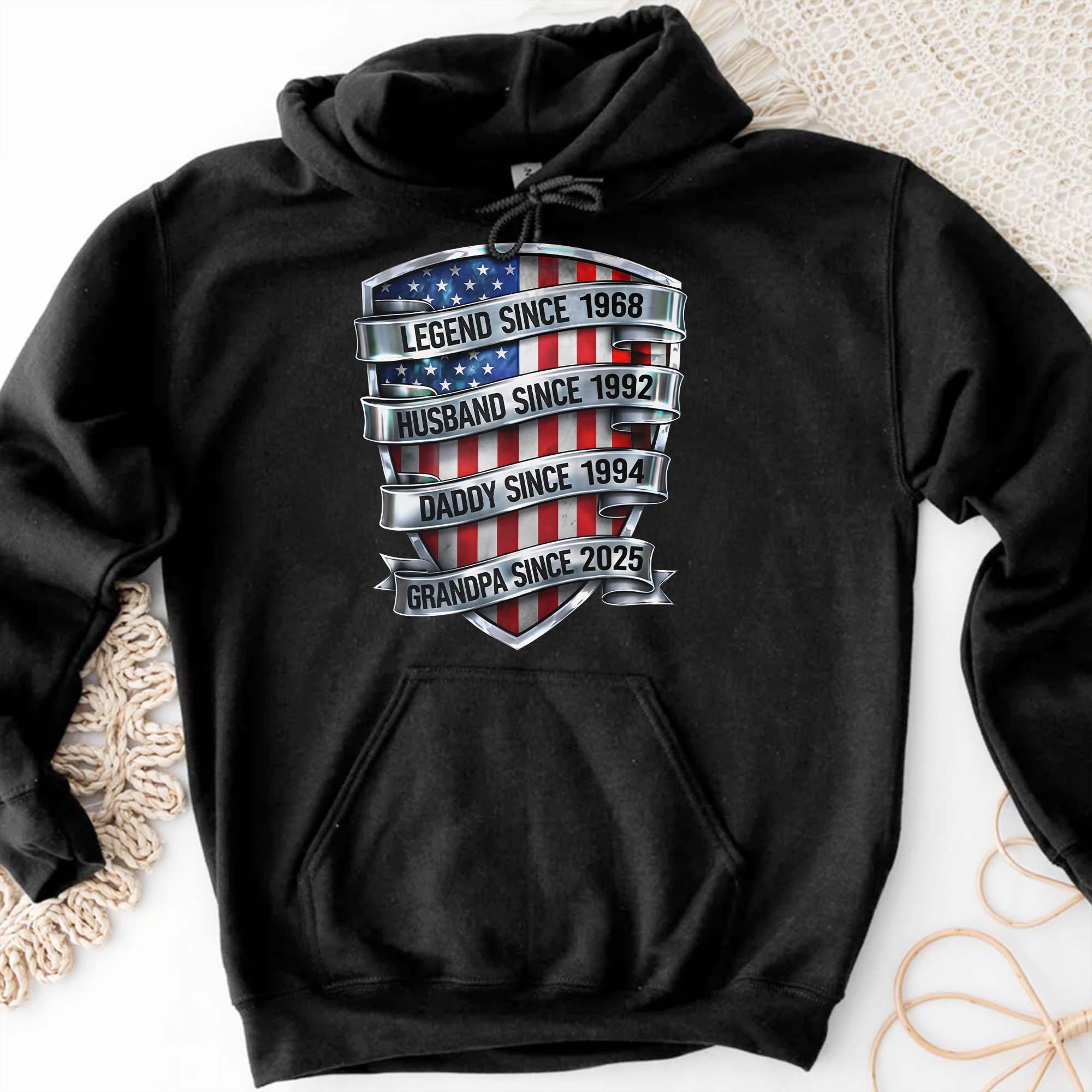 Legend Since Husband Daddy Grandpa Since USA Flag Shield - Personalized Custom Unisex T-shirt, Hoodie - DAD307_BBAS - Image 8