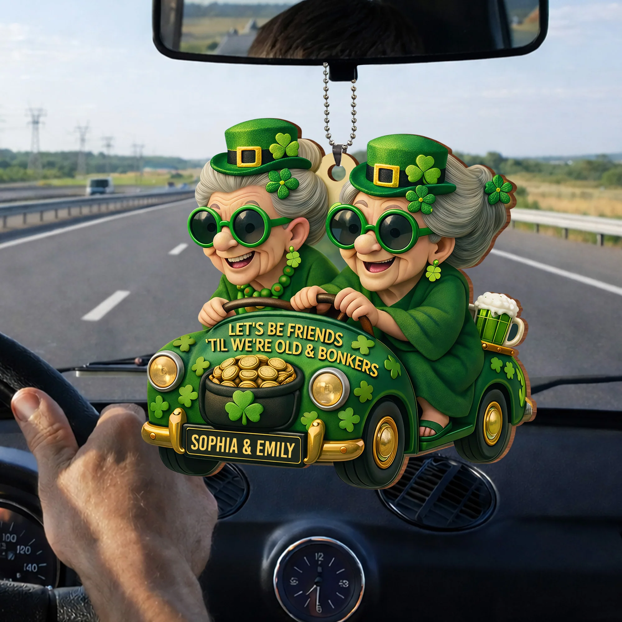 Let's Be Friends 'Til We're Old And Bonkers With Two Besties In Car Shamrocks - Personalized Custom Wood Ornament, Car Hanging Ornament - BST540_WCA - Image 4