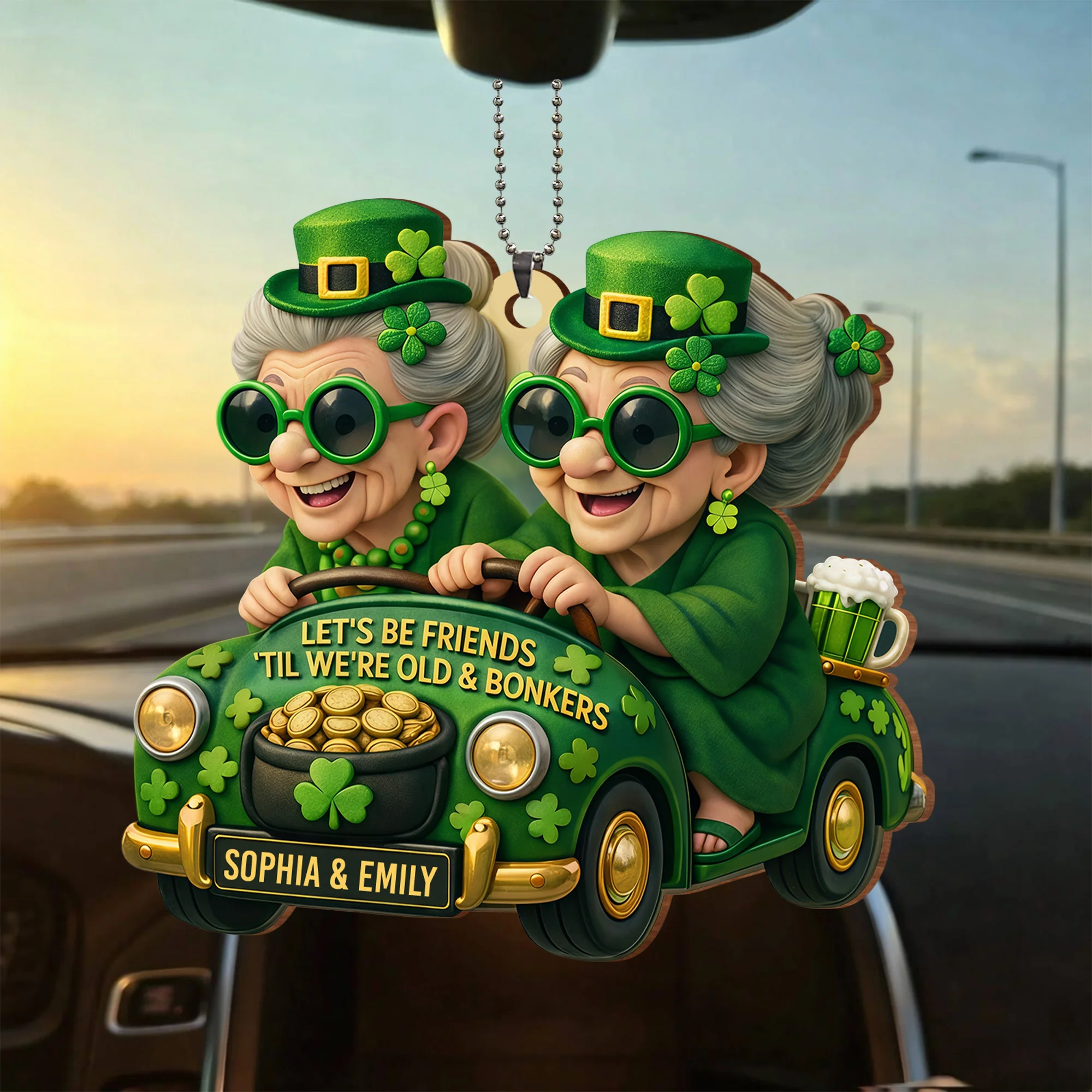 Let's Be Friends 'Til We're Old And Bonkers With Two Besties In Car Shamrocks - Personalized Custom Wood Ornament, Car Hanging Ornament - BST540_WCA - Image 8