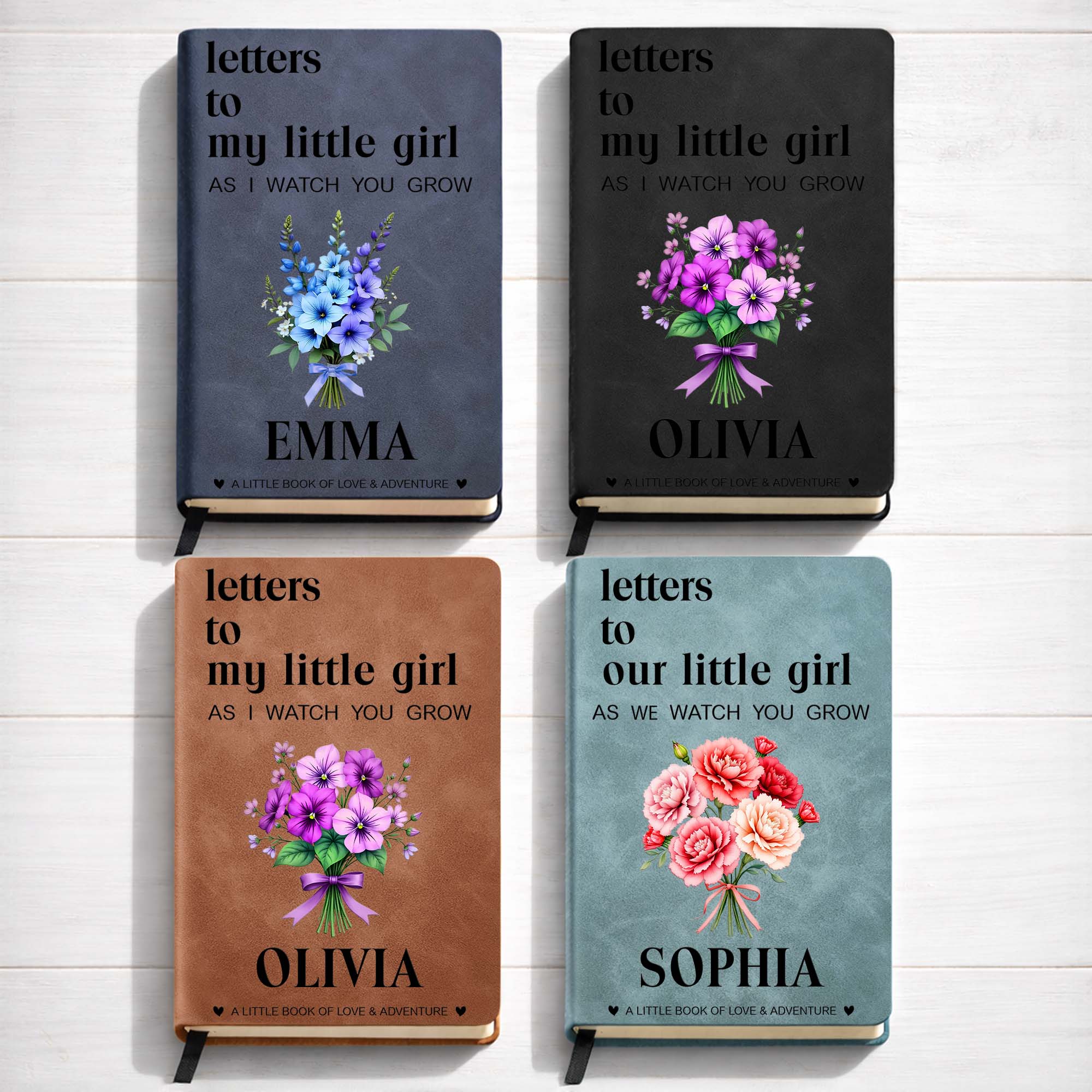 Letters To My Little Girl As I Watch You Grow Flower Bouquet - Personalized Leather Journal - KID513_LEJO - Image 3