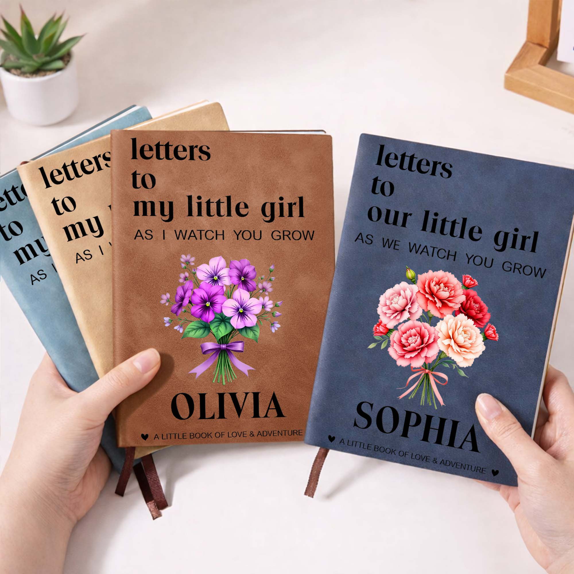 Letters To My Little Girl As I Watch You Grow Flower Bouquet - Personalized Leather Journal - KID513_LEJO - Image 4