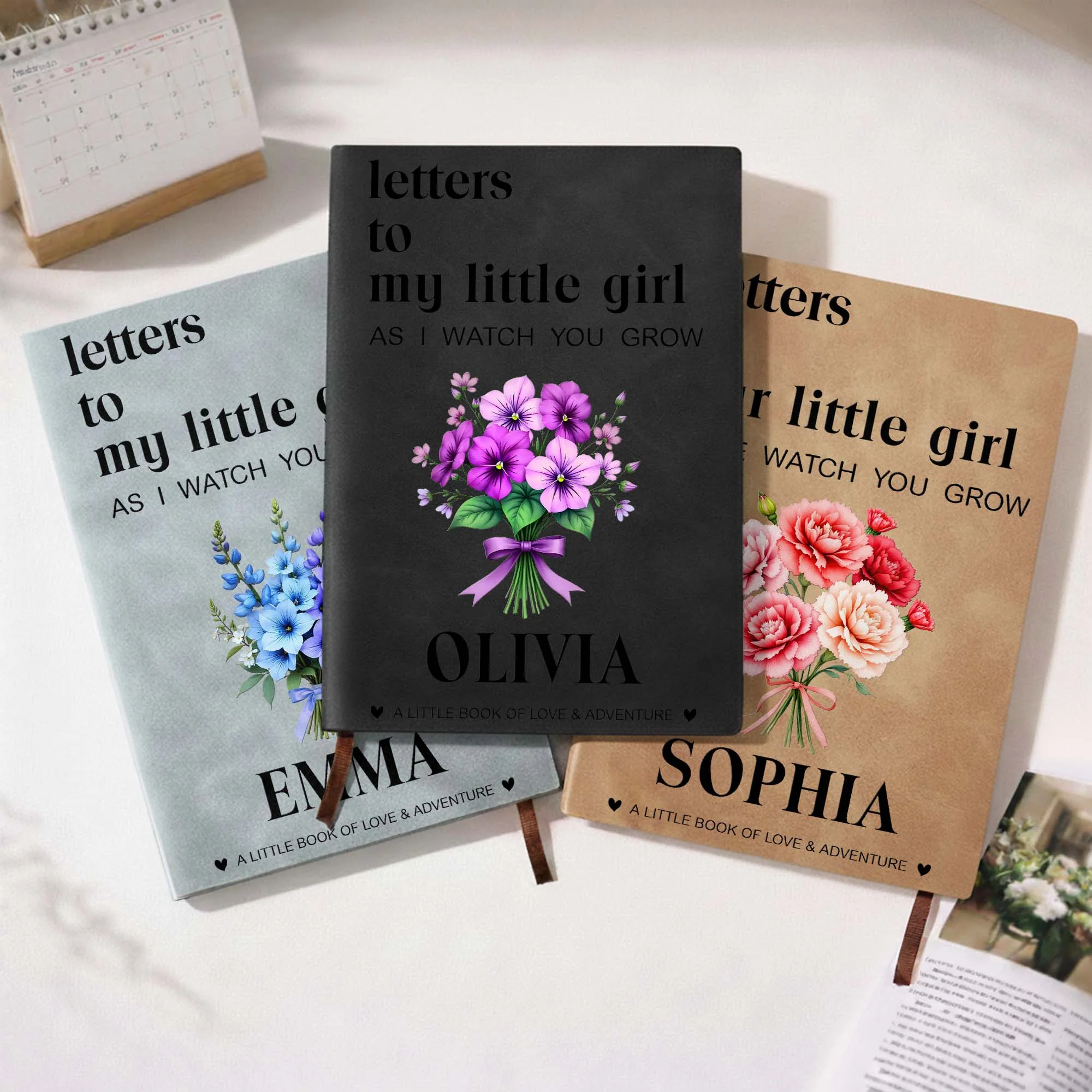 Letters To My Little Girl As I Watch You Grow Flower Bouquet - Personalized Leather Journal - KID513_LEJO - Image 7