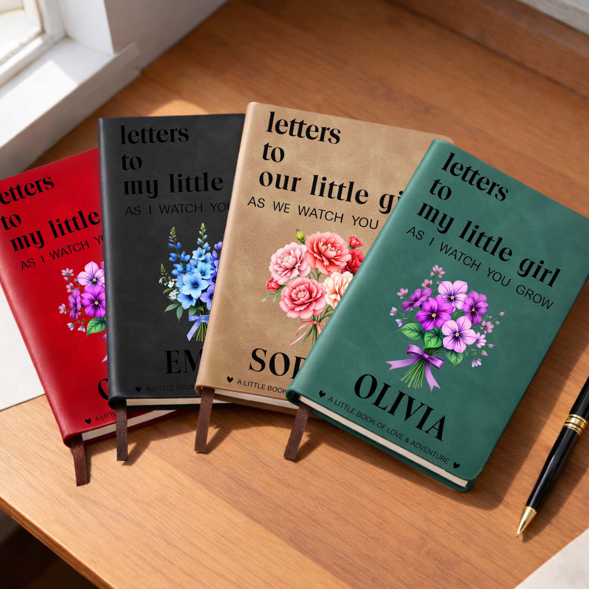 Letters To My Little Girl As I Watch You Grow Flower Bouquet - Personalized Leather Journal - KID513_LEJO - Image 9