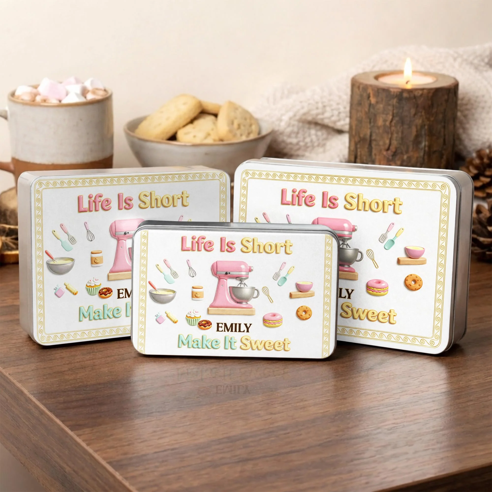 Life Is Short Make It Sweet Baker Stand Mixer And Kitchen Utensils - Personalized Cookie Tin Box - BAKE002_CTBOX - Image 3