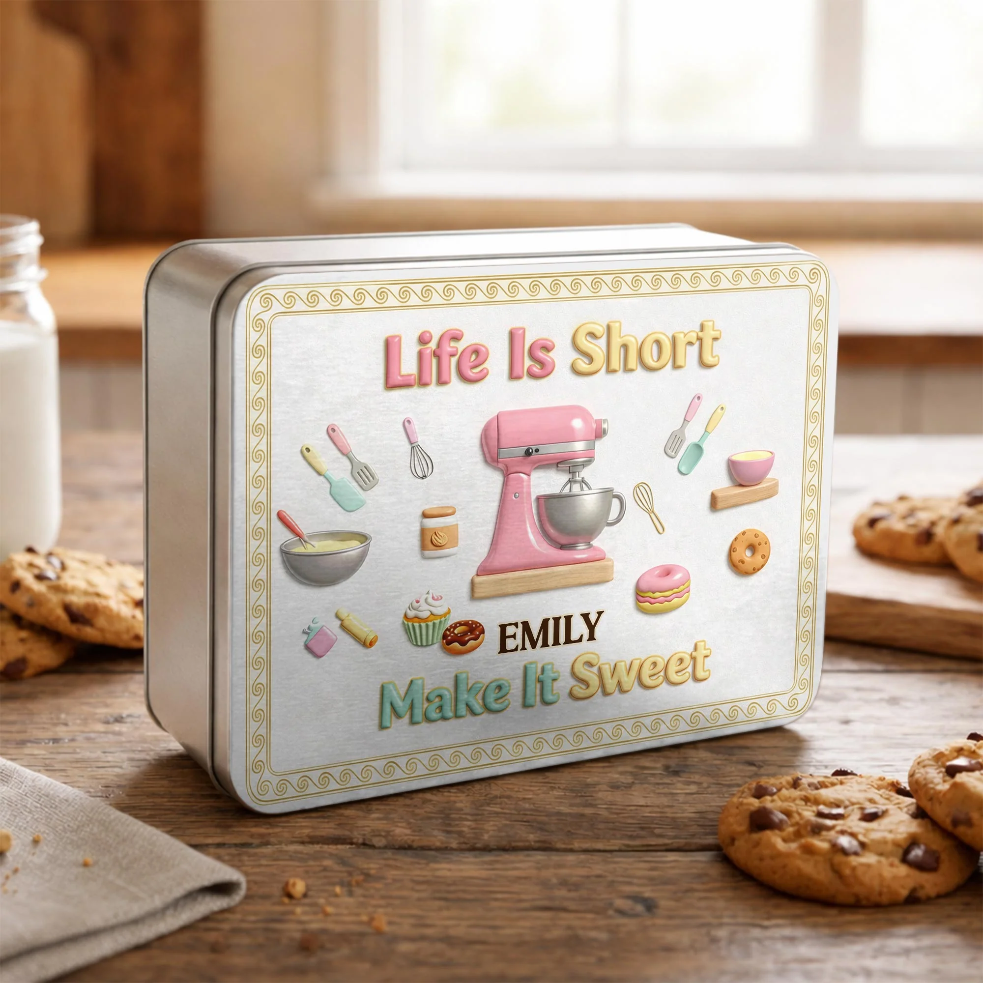 Life Is Short Make It Sweet Baker Stand Mixer And Kitchen Utensils - Personalized Cookie Tin Box - BAKE002_CTBOX - Image 4