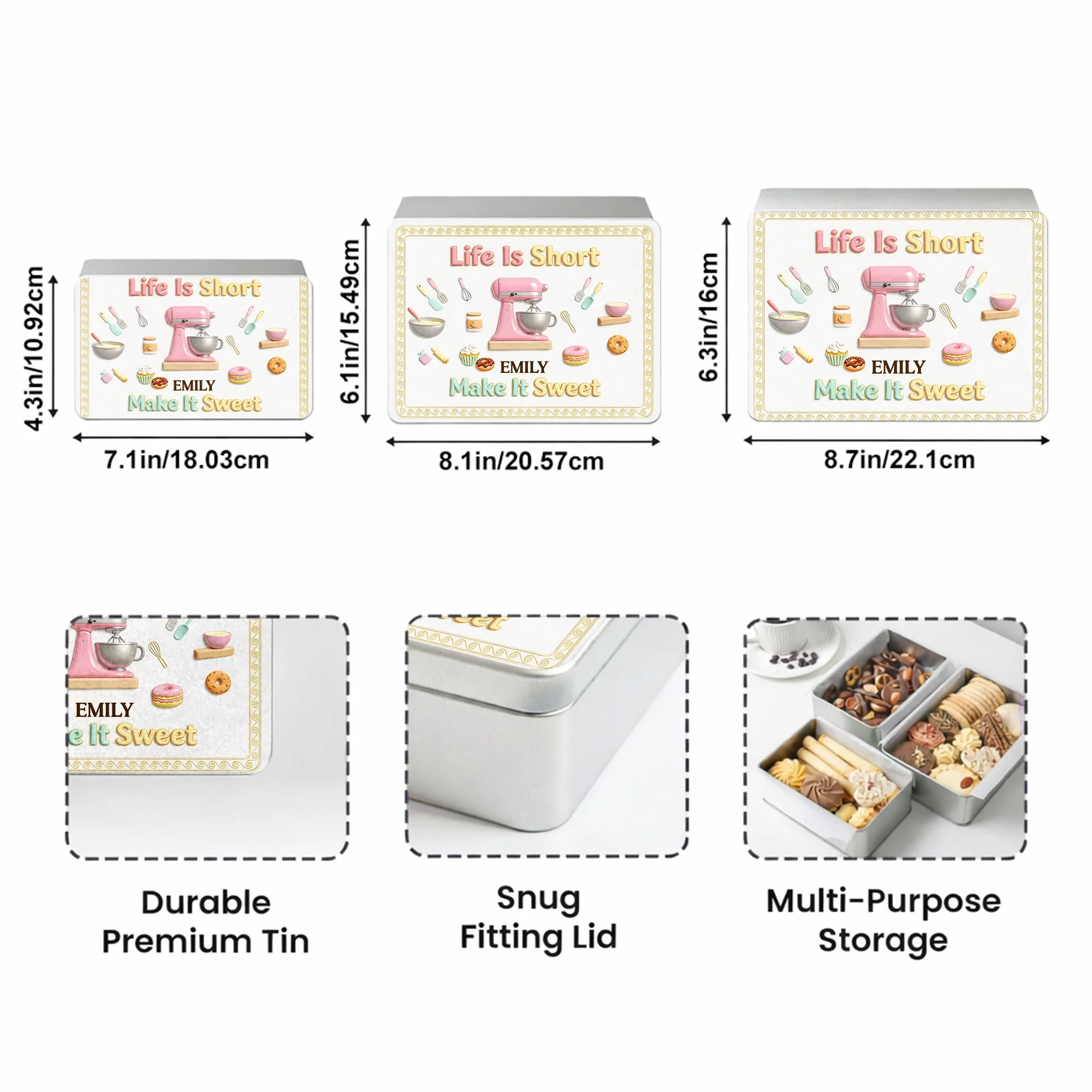 Life Is Short Make It Sweet Baker Stand Mixer And Kitchen Utensils - Personalized Cookie Tin Box - BAKE002_CTBOX - Image 5
