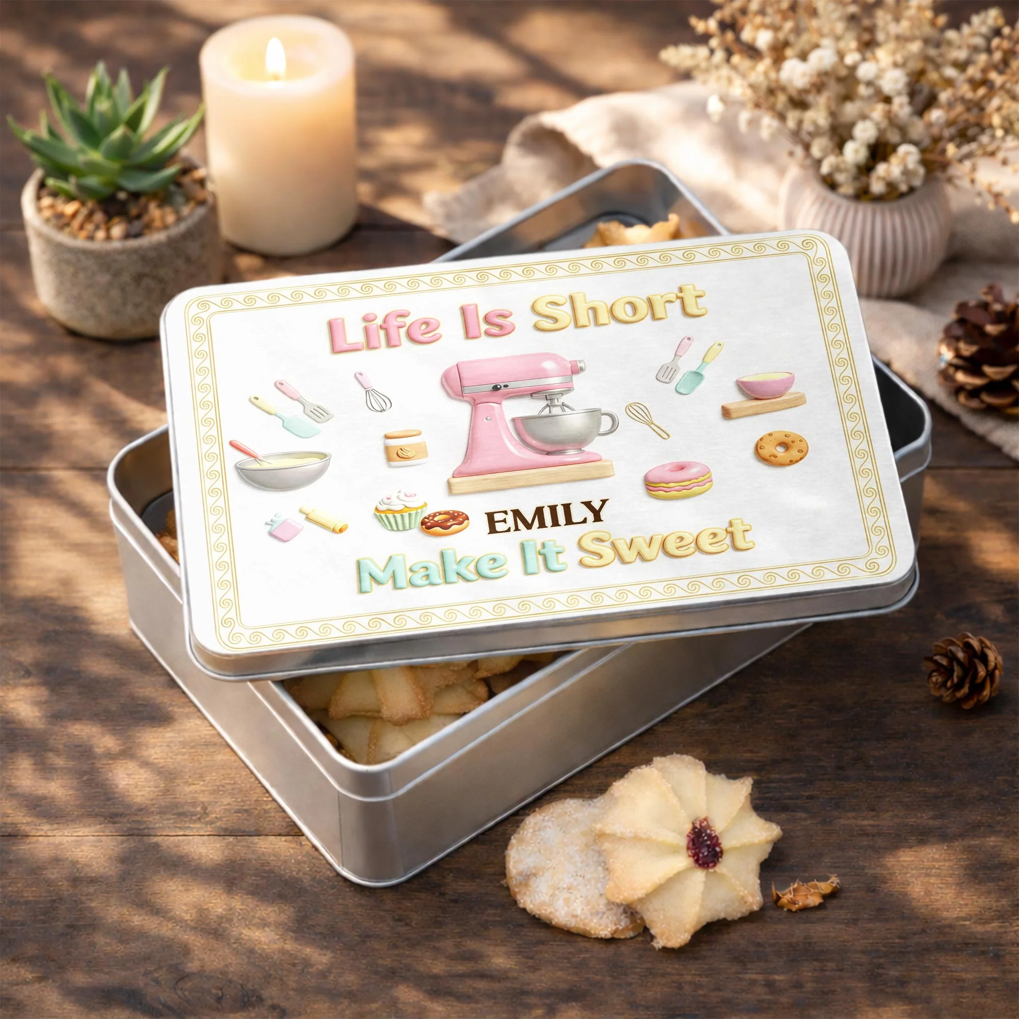 Life Is Short Make It Sweet Baker Stand Mixer And Kitchen Utensils - Personalized Cookie Tin Box - BAKE002_CTBOX - Image 6