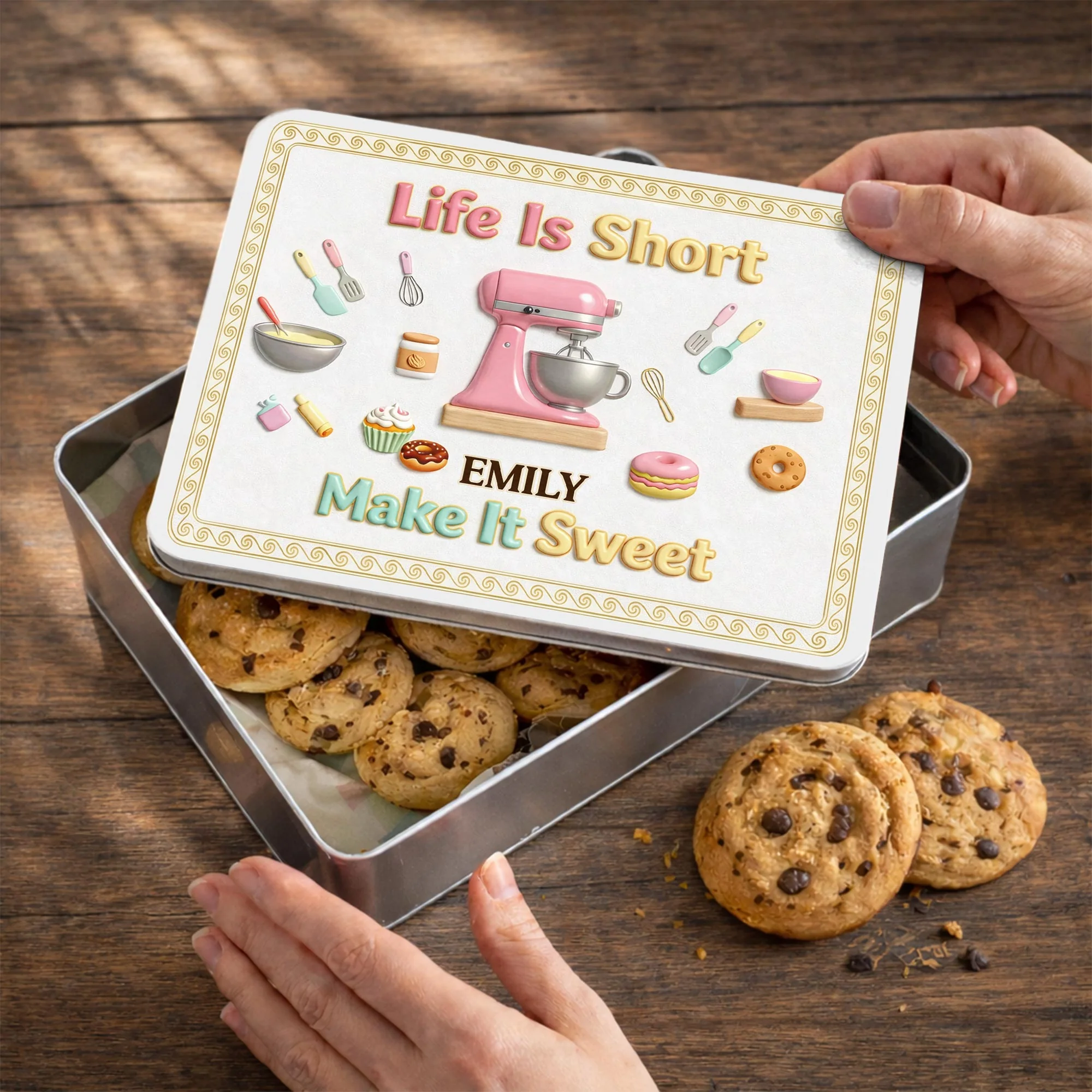 Life Is Short Make It Sweet Baker Stand Mixer And Kitchen Utensils - Personalized Cookie Tin Box - BAKE002_CTBOX - Image 7