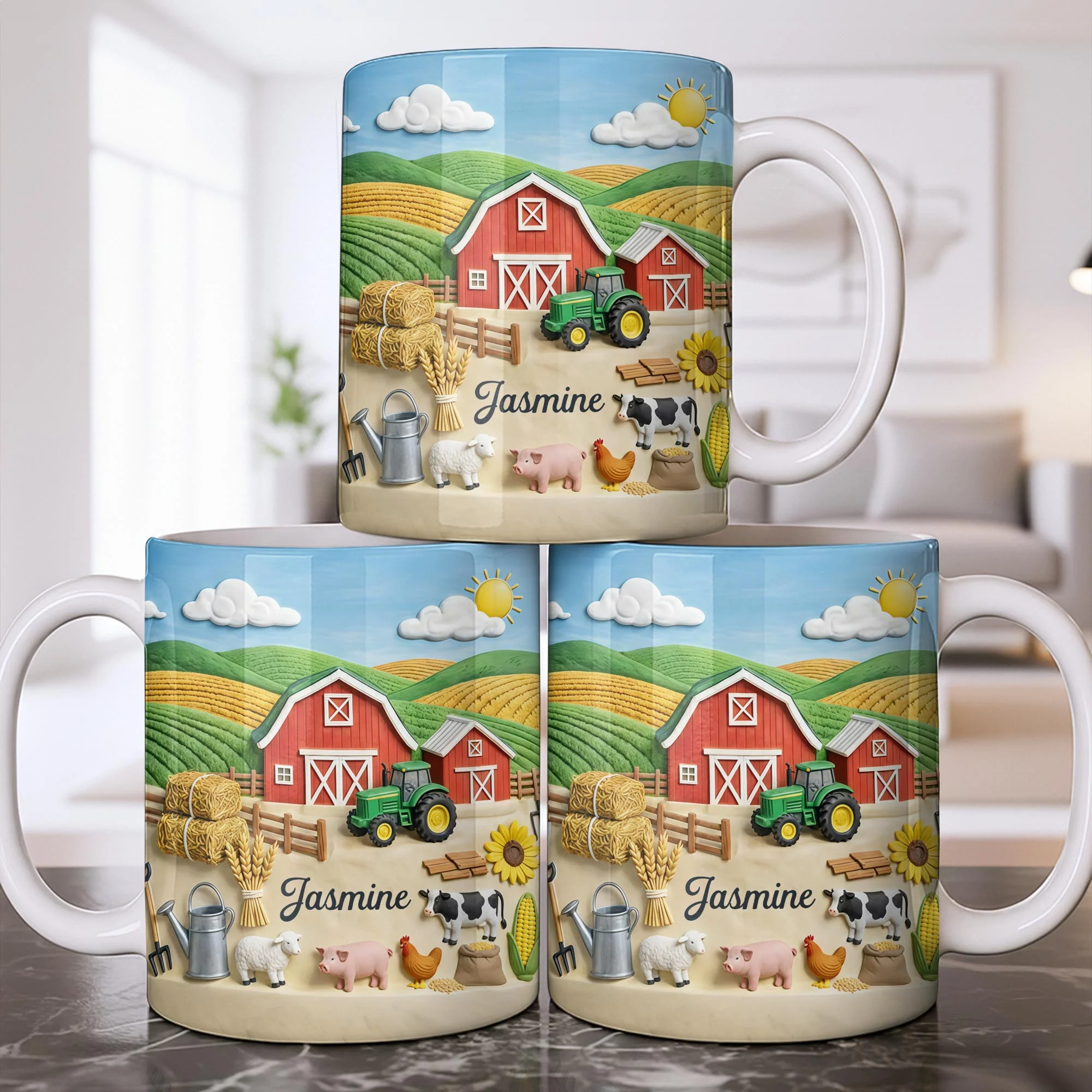 Life On The Farm Featuring Barn Tractor And Farm Animals - Personalized Custom Coffee Mug - FARM050_MG - Image 11