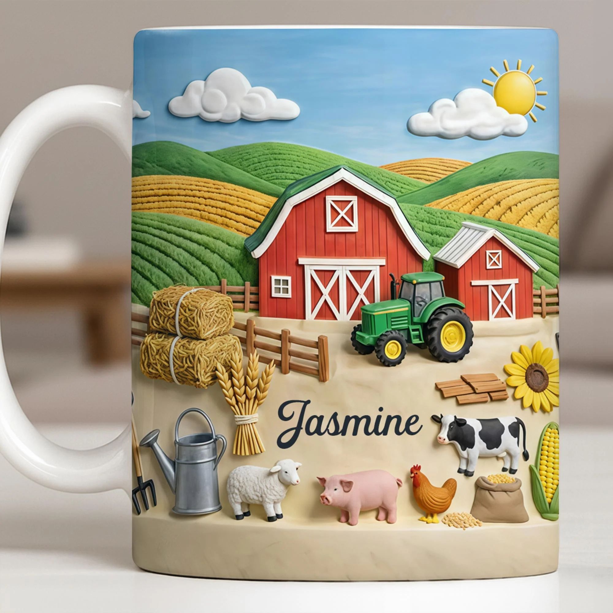 Life On The Farm Featuring Barn Tractor And Farm Animals - Personalized Custom Coffee Mug - FARM050_MG - Image 3