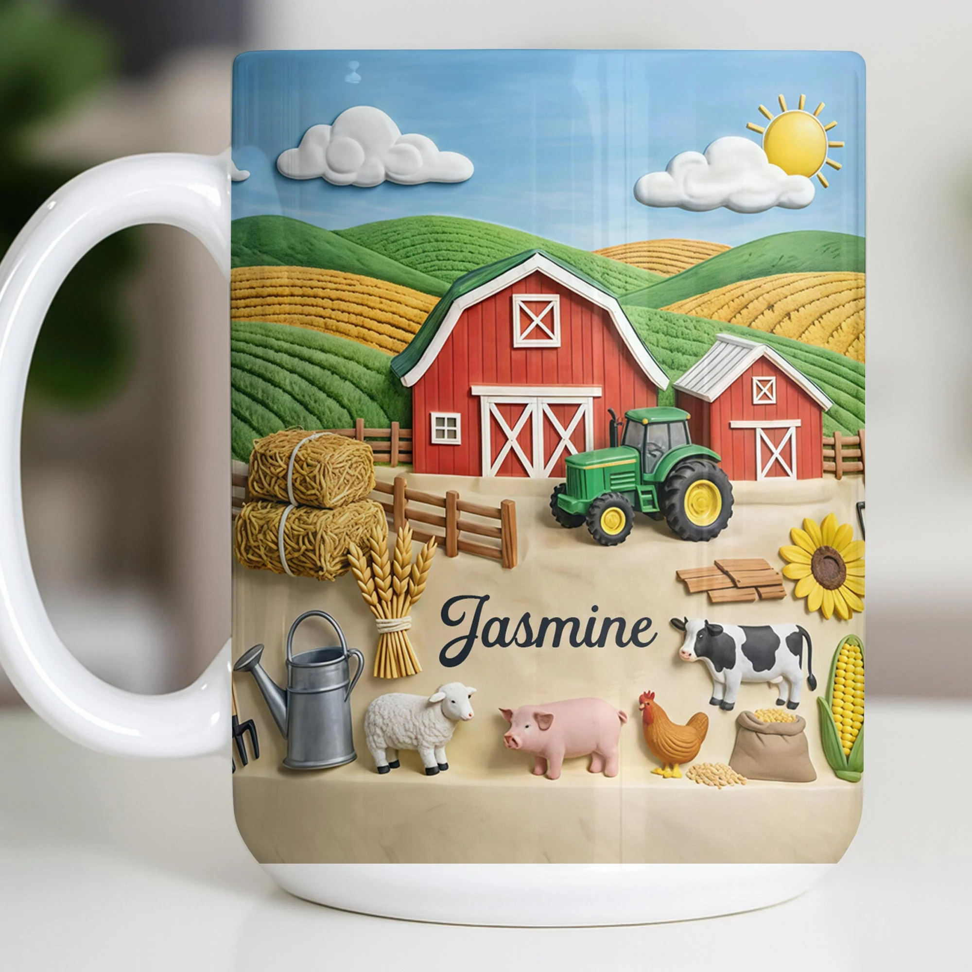 Life On The Farm Featuring Barn Tractor And Farm Animals - Personalized Custom Coffee Mug - FARM050_MG - Image 4