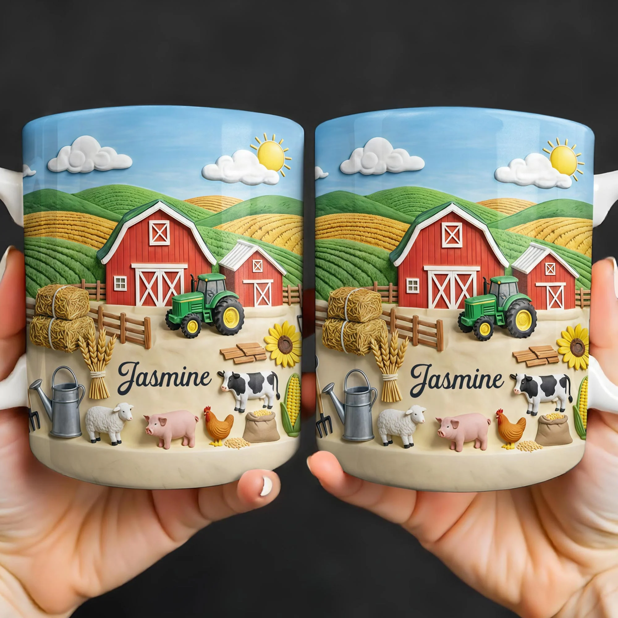 Life On The Farm Featuring Barn Tractor And Farm Animals - Personalized Custom Coffee Mug - FARM050_MG - Image 7
