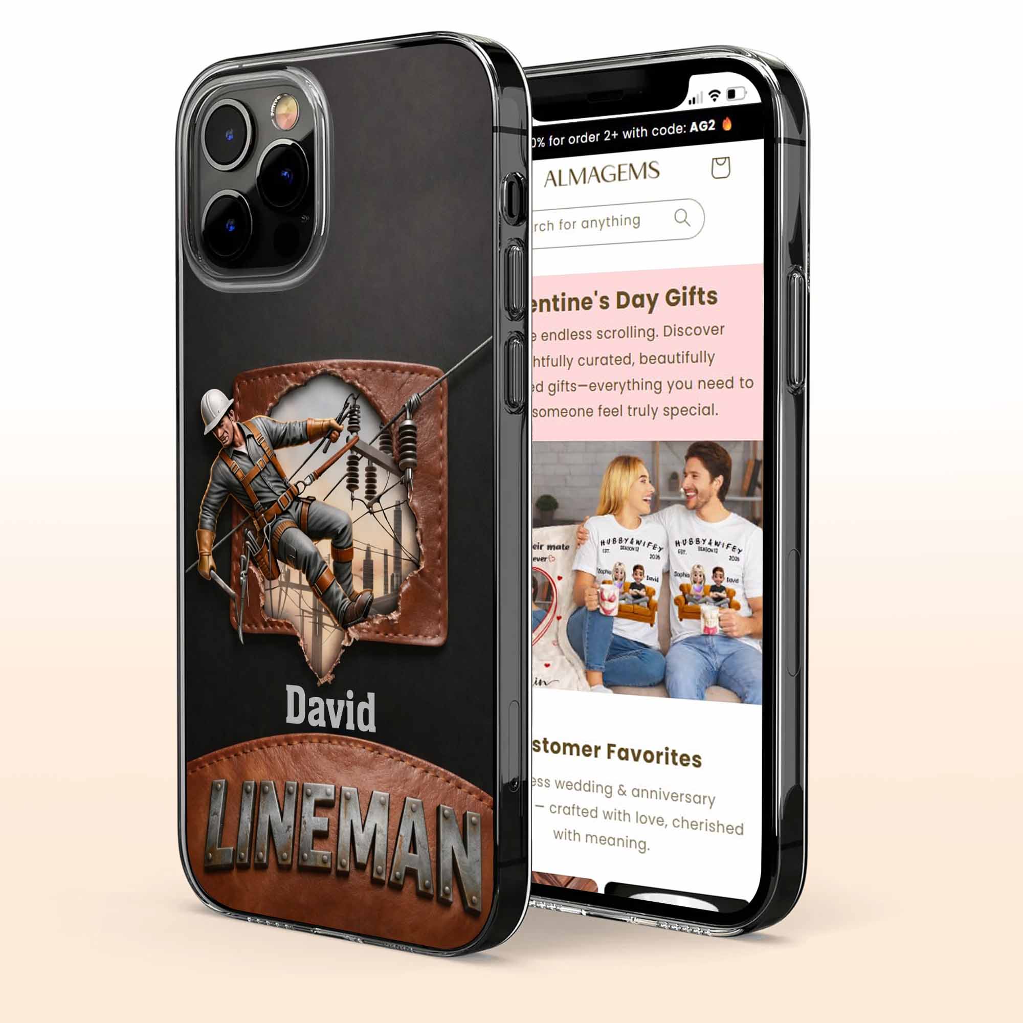 Lineman Utility Worker Working On Power Lines - Personalized Clear Phone Case - JBS132_PHC - Image 3