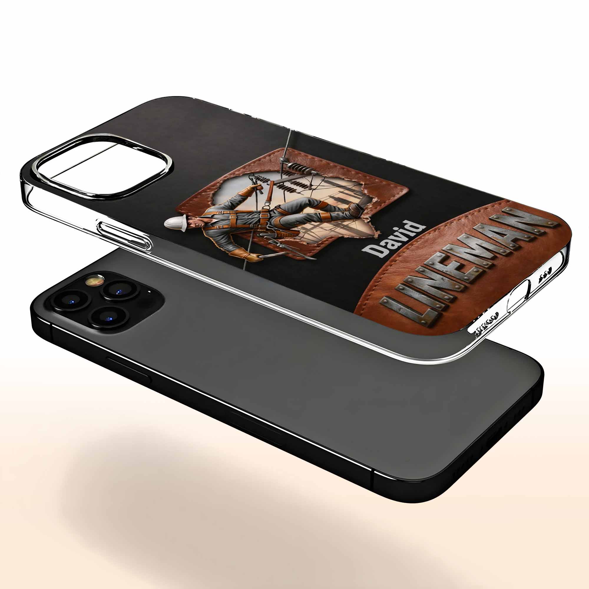 Lineman Utility Worker Working On Power Lines - Personalized Clear Phone Case - JBS132_PHC - Image 4