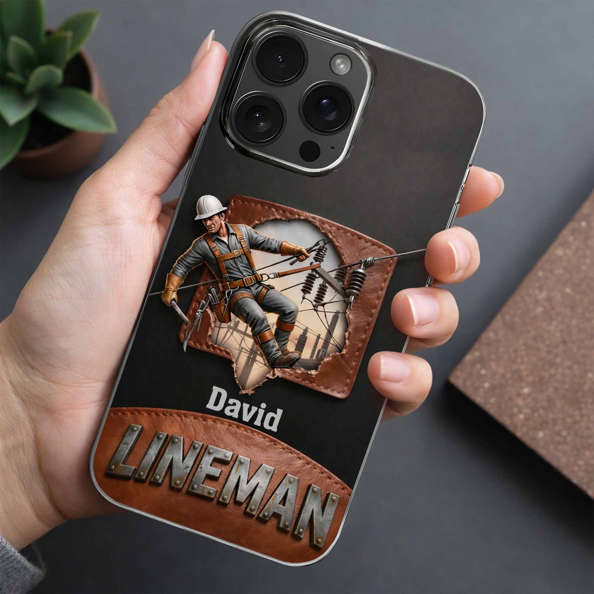Lineman Utility Worker Working On Power Lines - Personalized Clear Phone Case - JBS132_PHC - Image 5