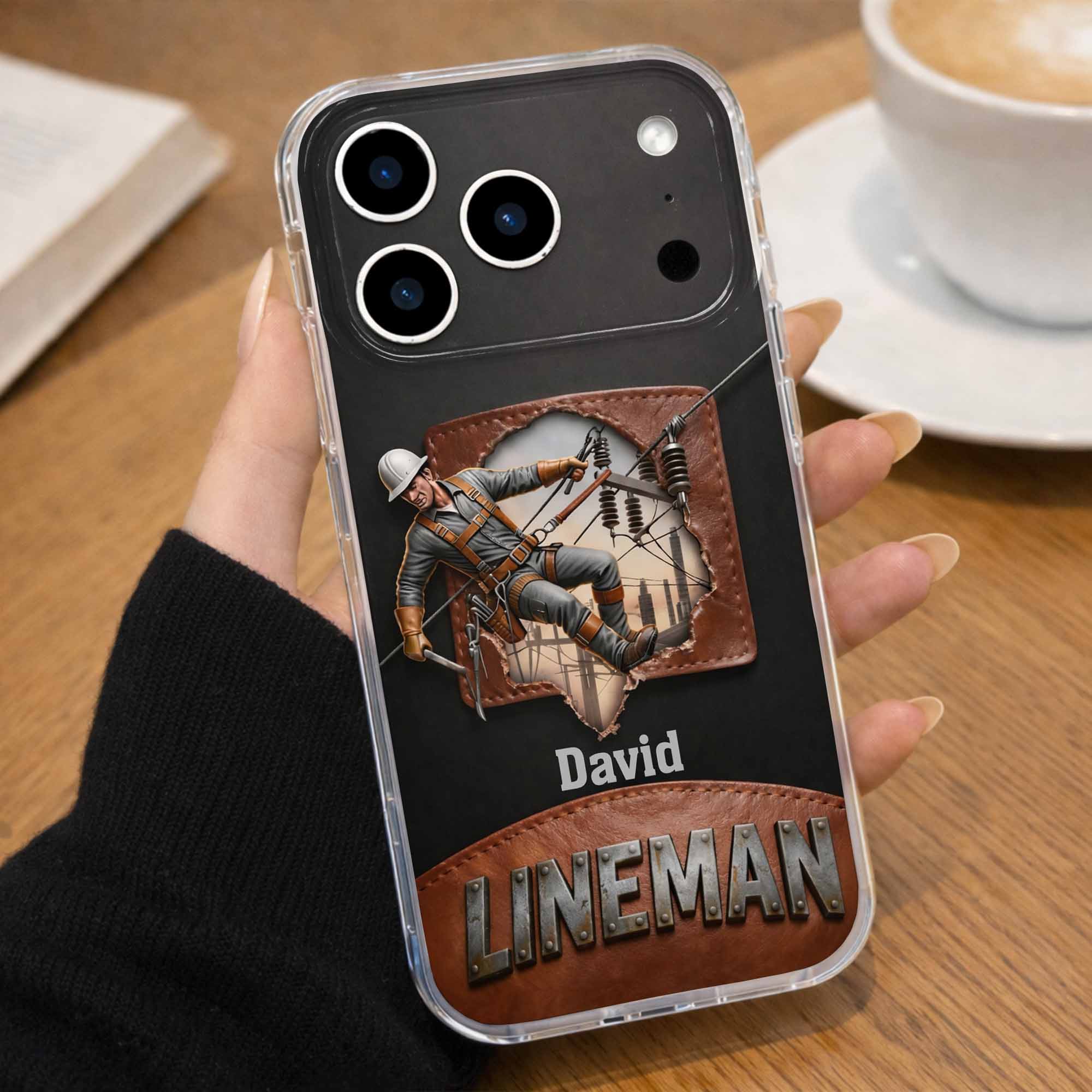 Lineman Utility Worker Working On Power Lines - Personalized Clear Phone Case - JBS132_PHC - Image 6