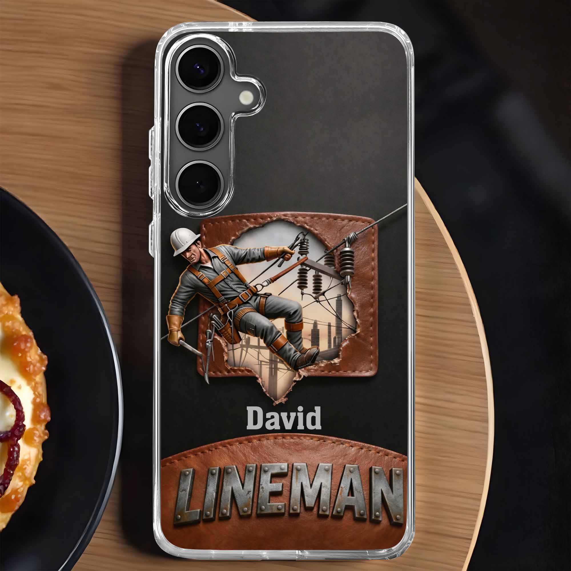 Lineman Utility Worker Working On Power Lines - Personalized Clear Phone Case - JBS132_PHC - Image 7