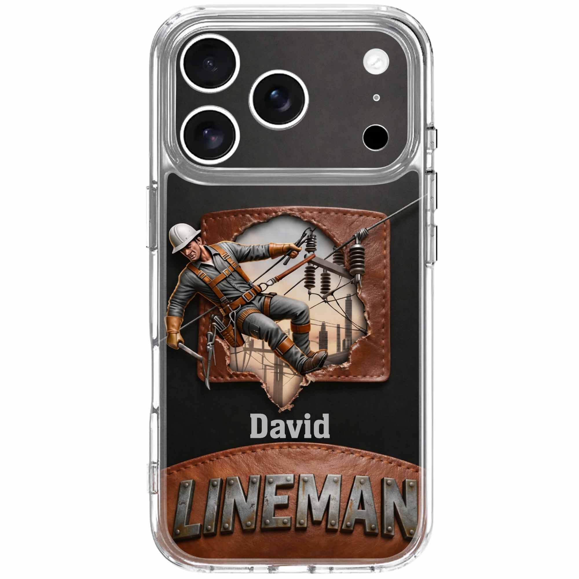 Lineman Utility Worker Working On Power Lines - Personalized Clear Phone Case - JBS132_PHC - Image 8