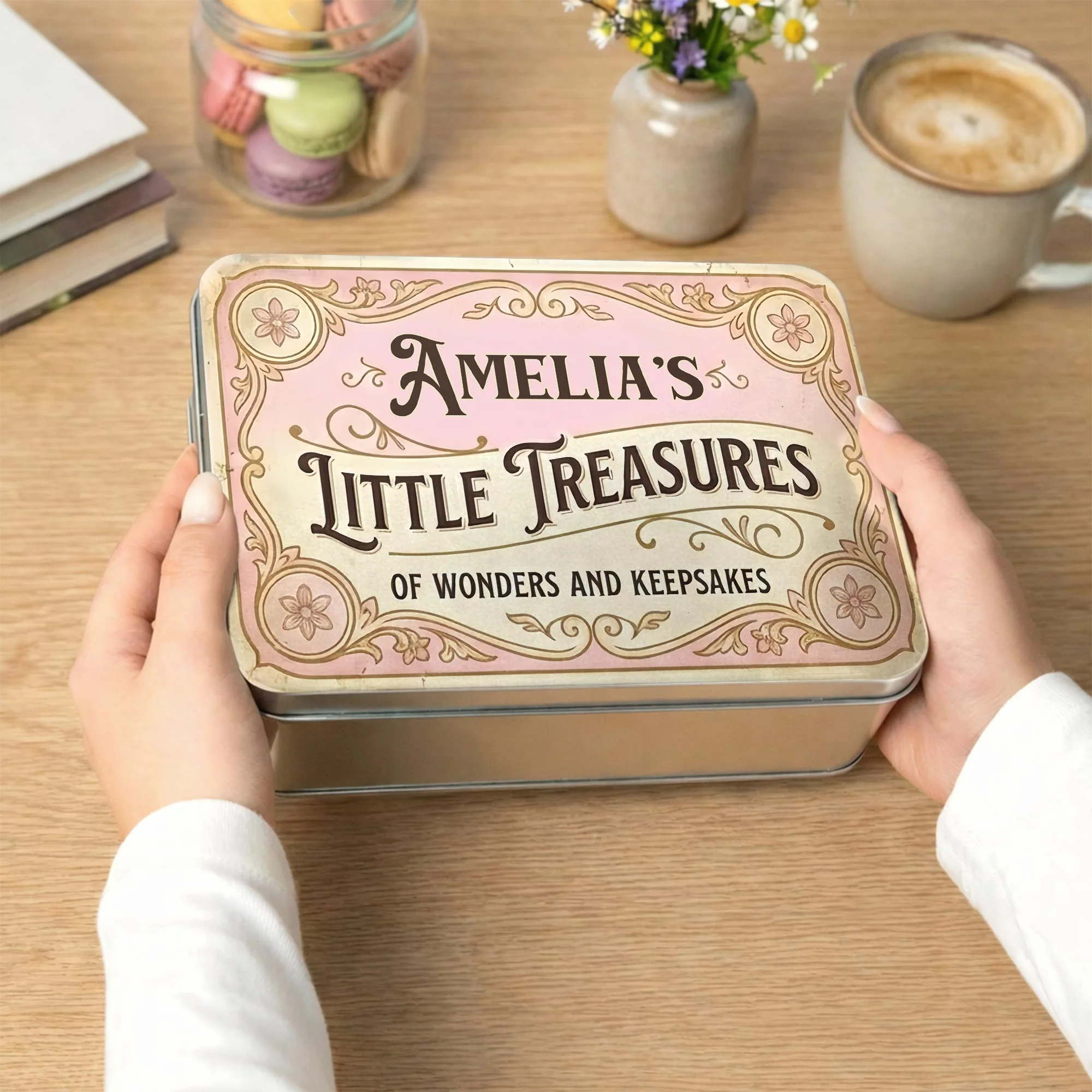 Little Treasures Of Wonders And Keepsakes Vintage Floral Border - Personalized Cookie Tin Box - KID455_CTBOX - Image 3