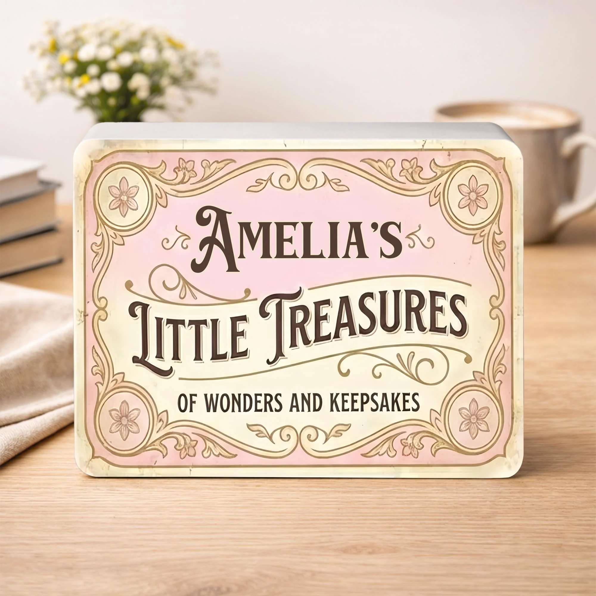 Little Treasures Of Wonders And Keepsakes Vintage Floral Border - Personalized Cookie Tin Box - KID455_CTBOX - Image 8
