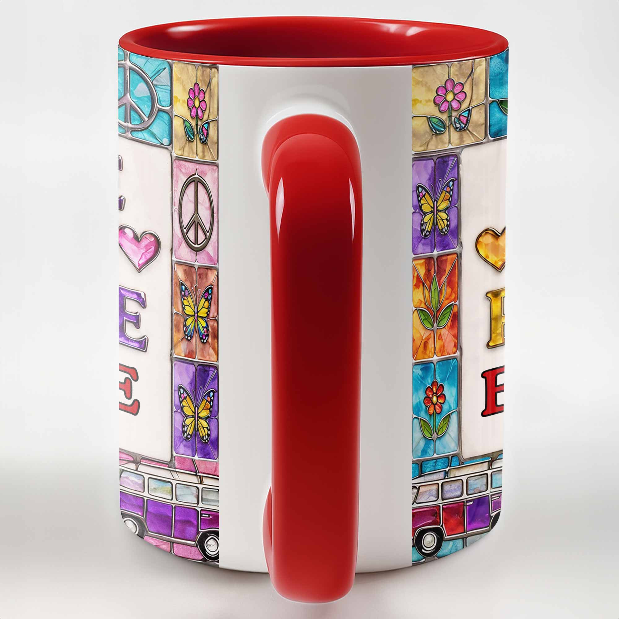 Love And Peace With Flowers Butterflies And Vintage Van Design - Personalized Custom Accent Mug - HOB107_AMUG - Image 10