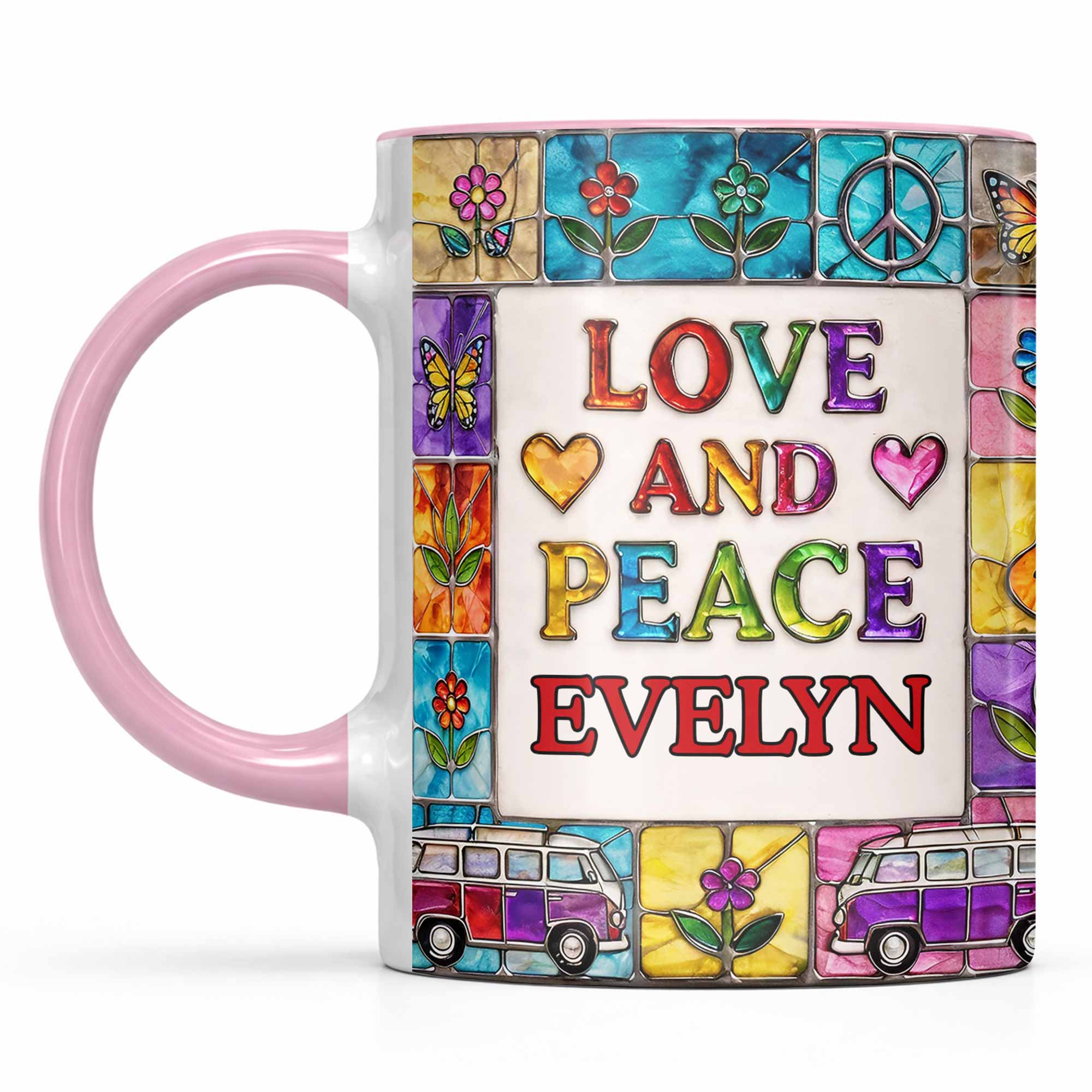 Love And Peace With Flowers Butterflies And Vintage Van Design - Personalized Custom Accent Mug - HOB107_AMUG - Image 11