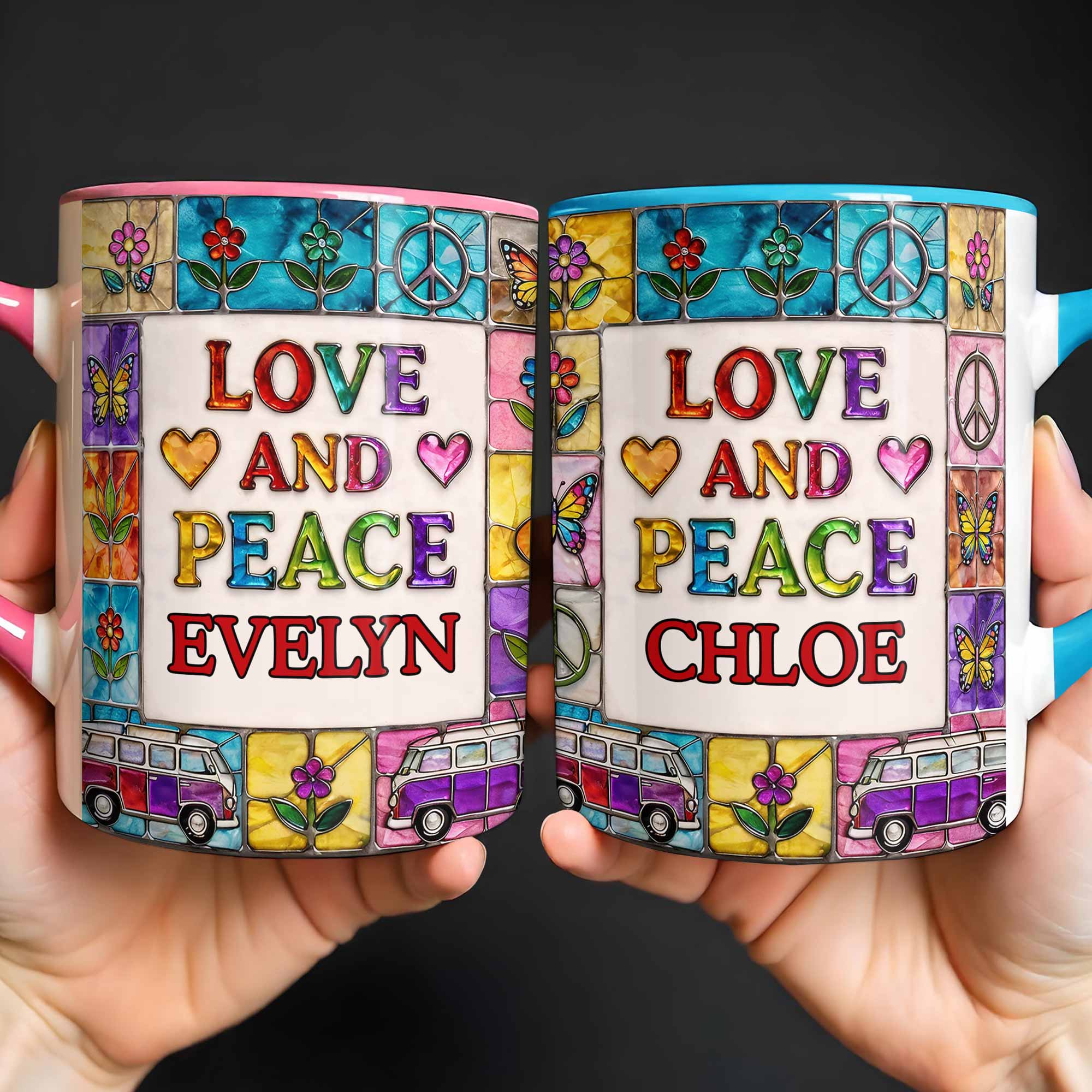 Love And Peace With Flowers Butterflies And Vintage Van Design - Personalized Custom Accent Mug - HOB107_AMUG - Image 5