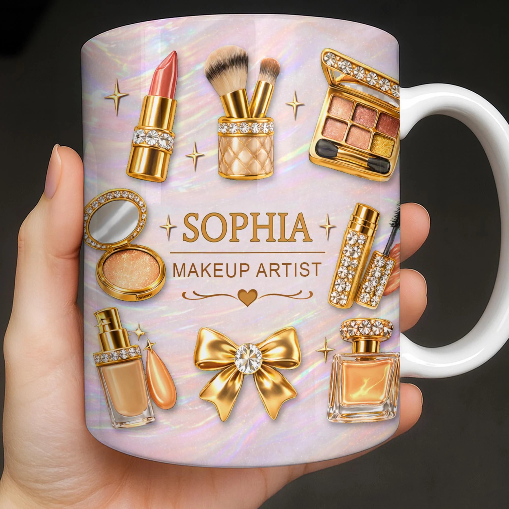 Makeup Artist With Lipstick Palette And Brushes Beauty Design - Personalized Custom Coffee Mug - JBS164_MG
