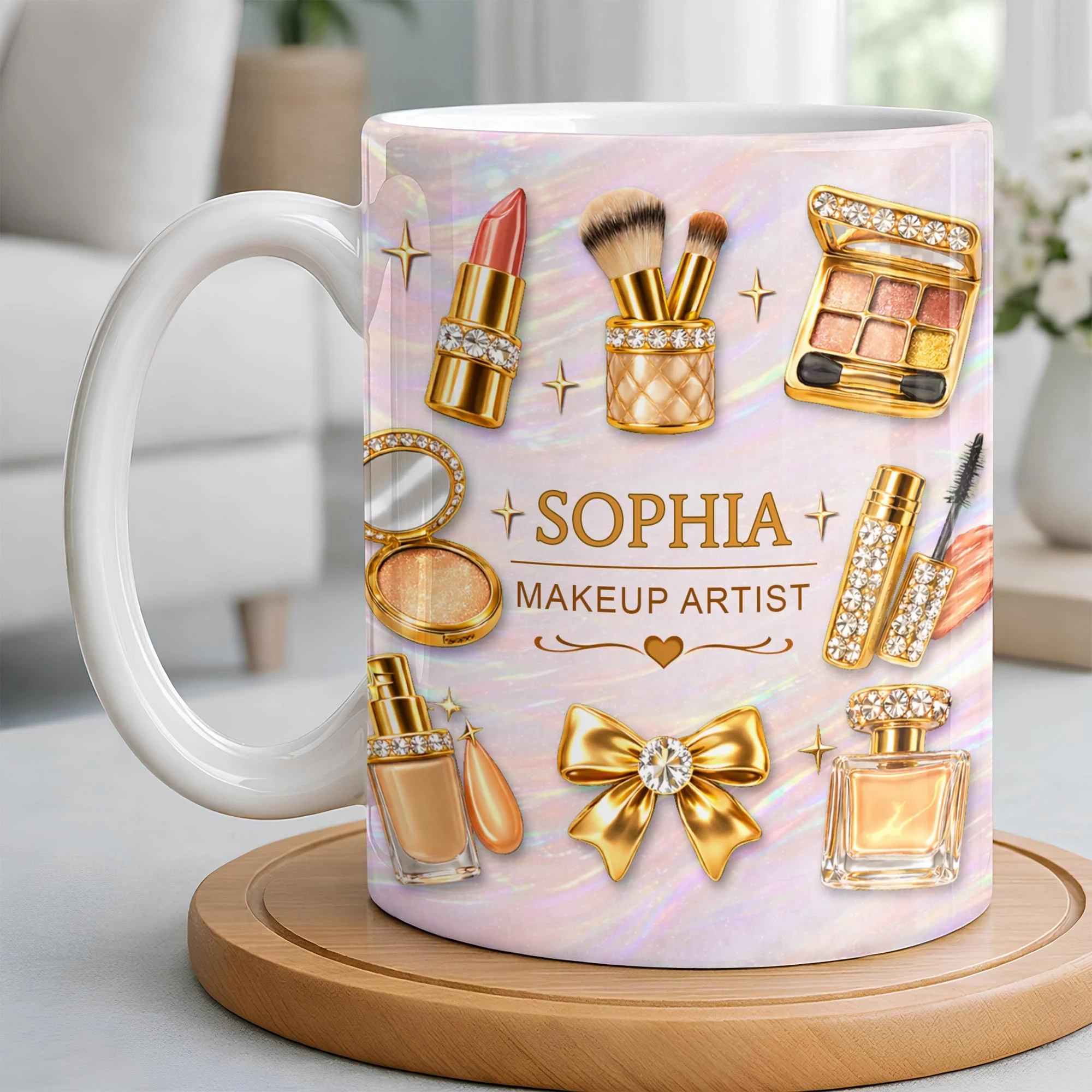 Makeup Artist With Lipstick Palette And Brushes Beauty Design - Personalized Custom Coffee Mug - JBS164_MG - Image 3
