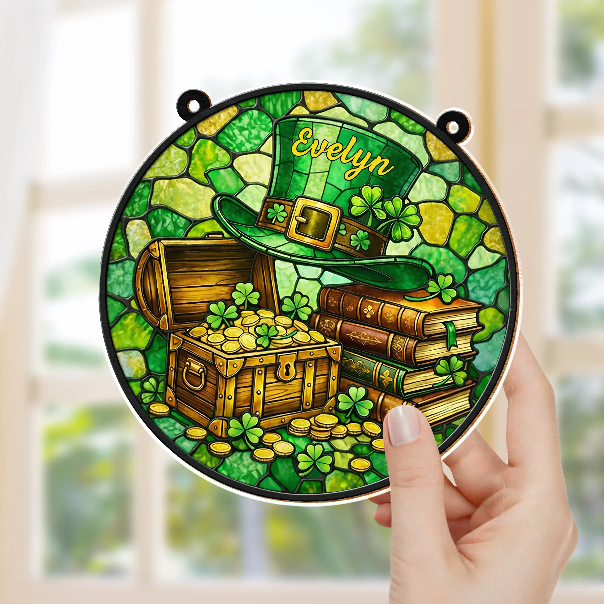 May Luck Be With You Always Leprechaun Hat And Treasure Chest - Personalized Custom Suncatcher - FAM787_CSUN - Image 3