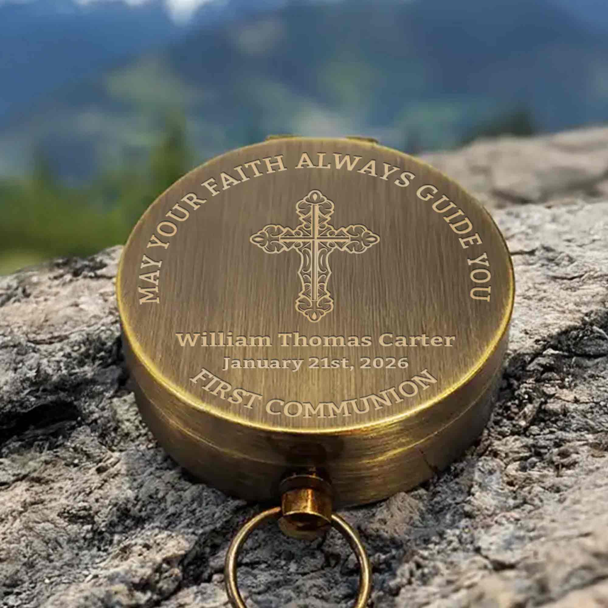 May Your Faith Always Guide You First Communion Cross Design - Personalized Engraved Brass Compass - KID402_ECPASS - Image 6