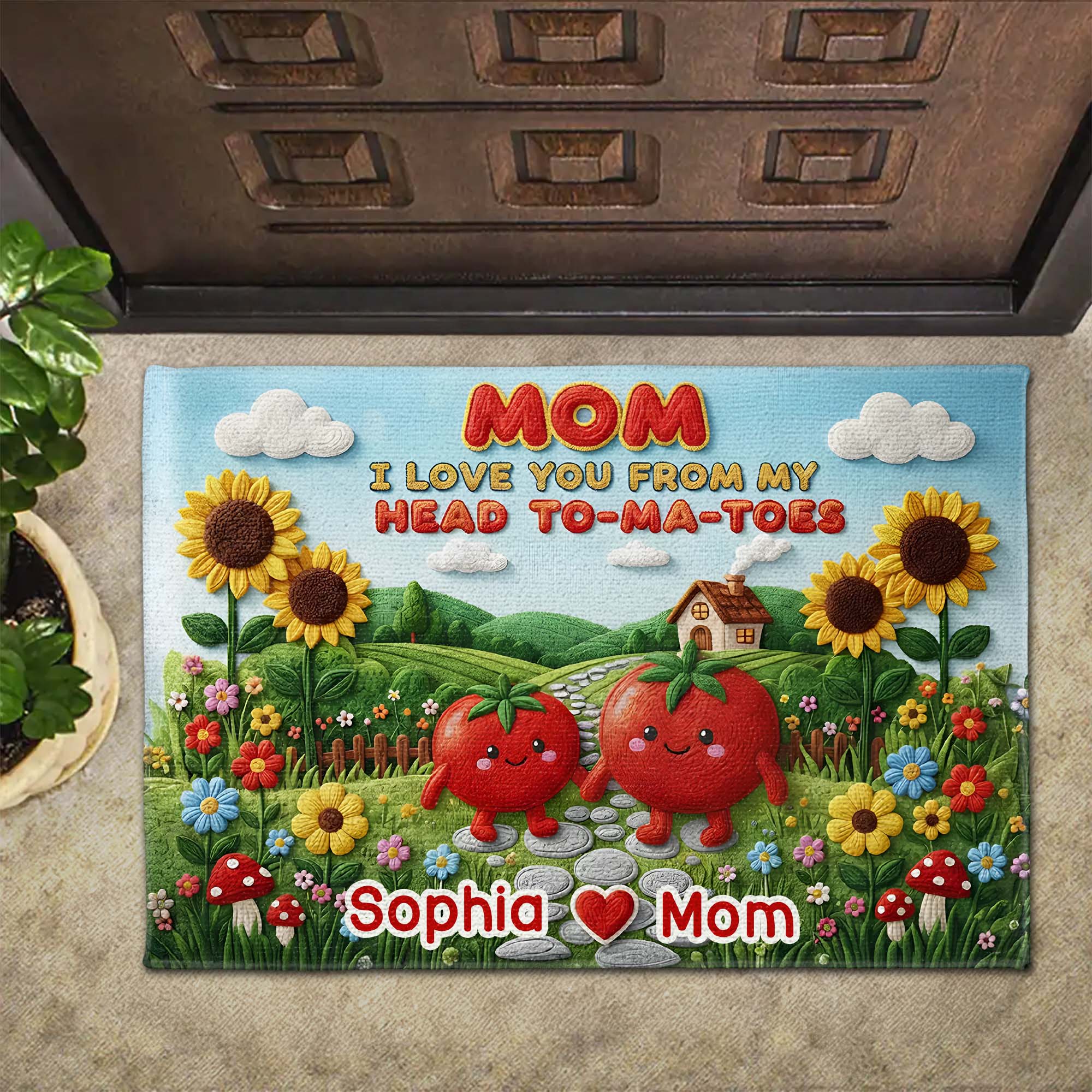 Mom I Love You From My Head To Ma Toes Tomato Garden - Personalized Custom Doormat - MOM189_DRM - Image 2