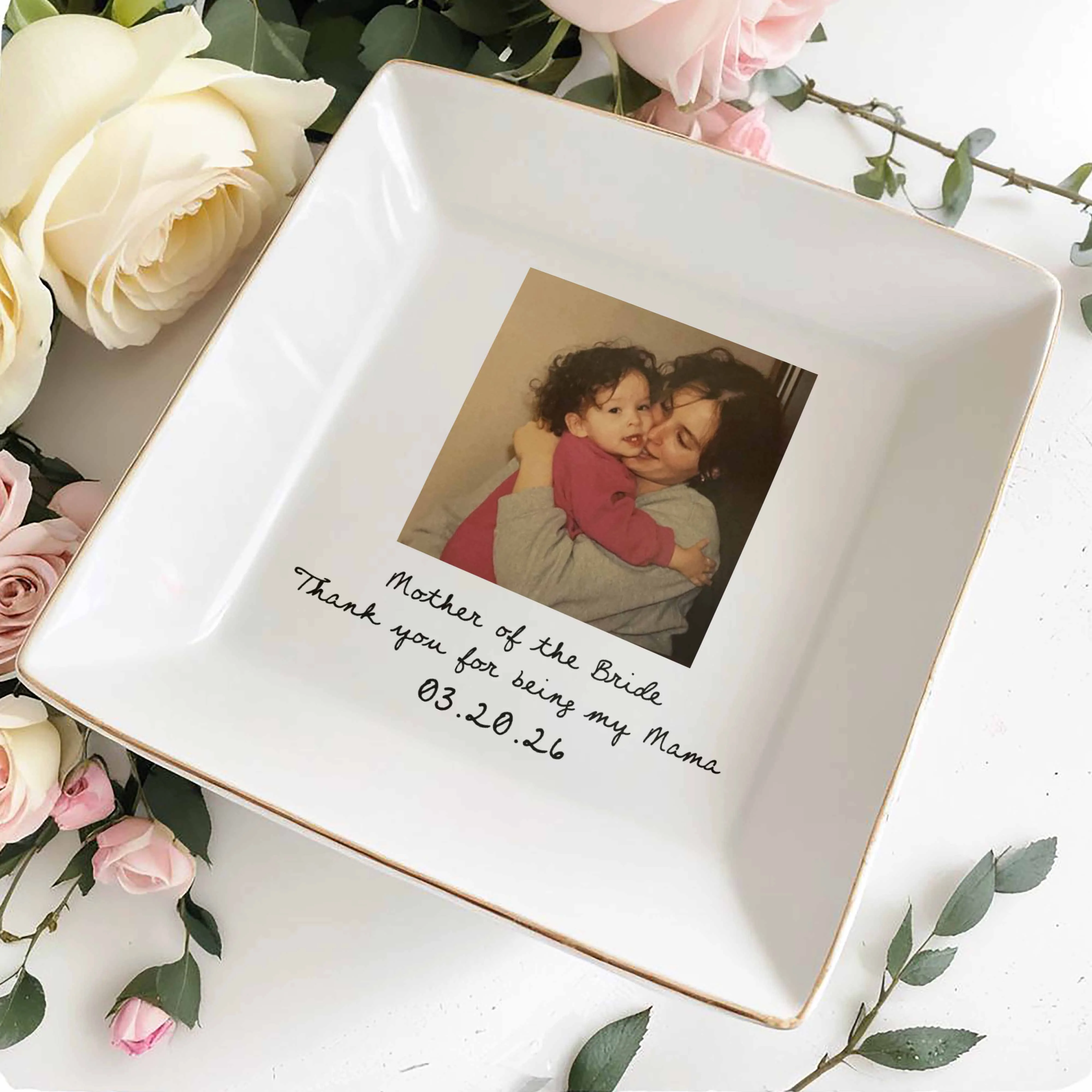 Mother Of The Bride Thank You For Being My Mama Custom Photo - Personalized Custom Jewelry Dish, Square Ceramic Dish - MOM207_SCRD - Image 4