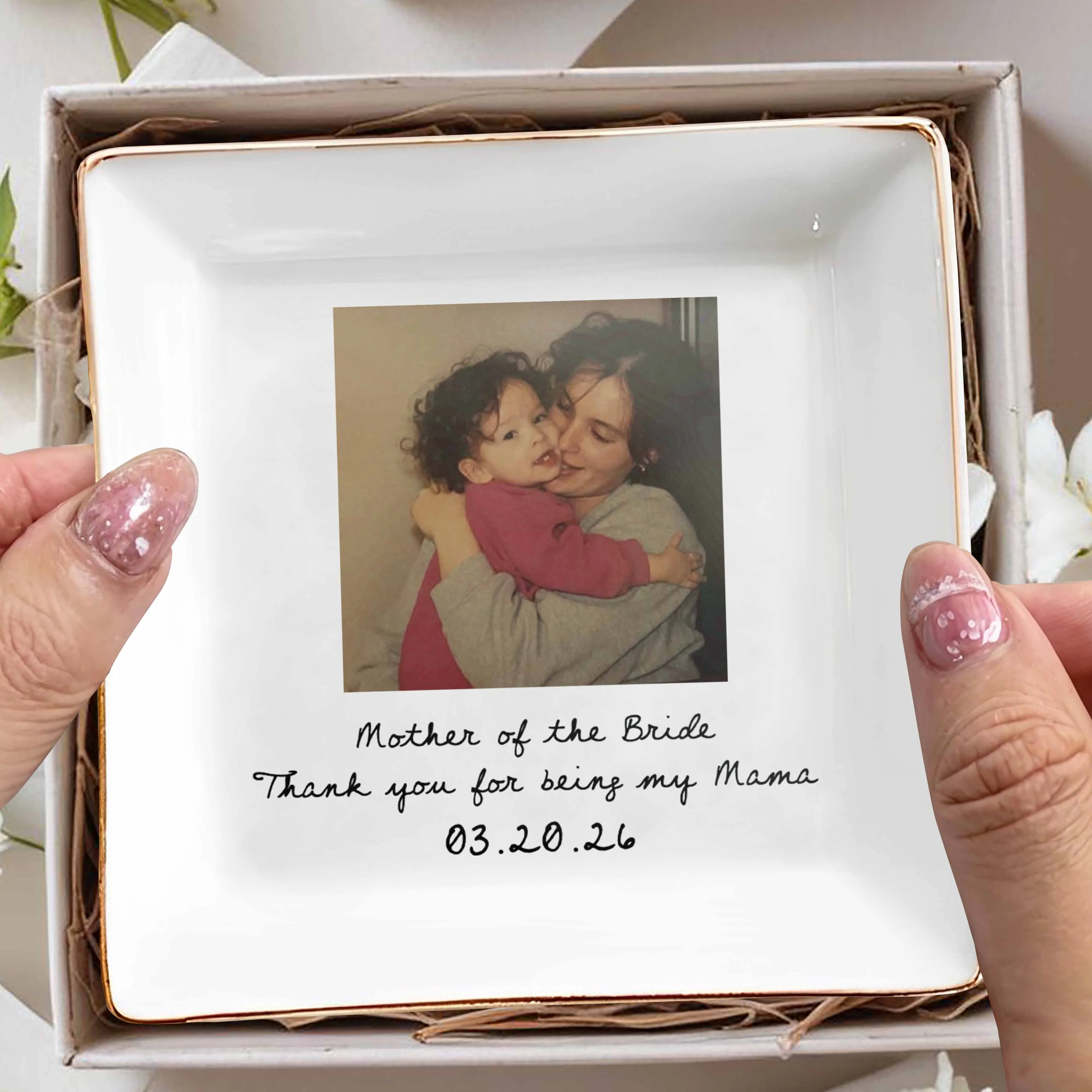 Mother Of The Bride Thank You For Being My Mama Custom Photo - Personalized Custom Jewelry Dish, Square Ceramic Dish - MOM207_SCRD - Image 7
