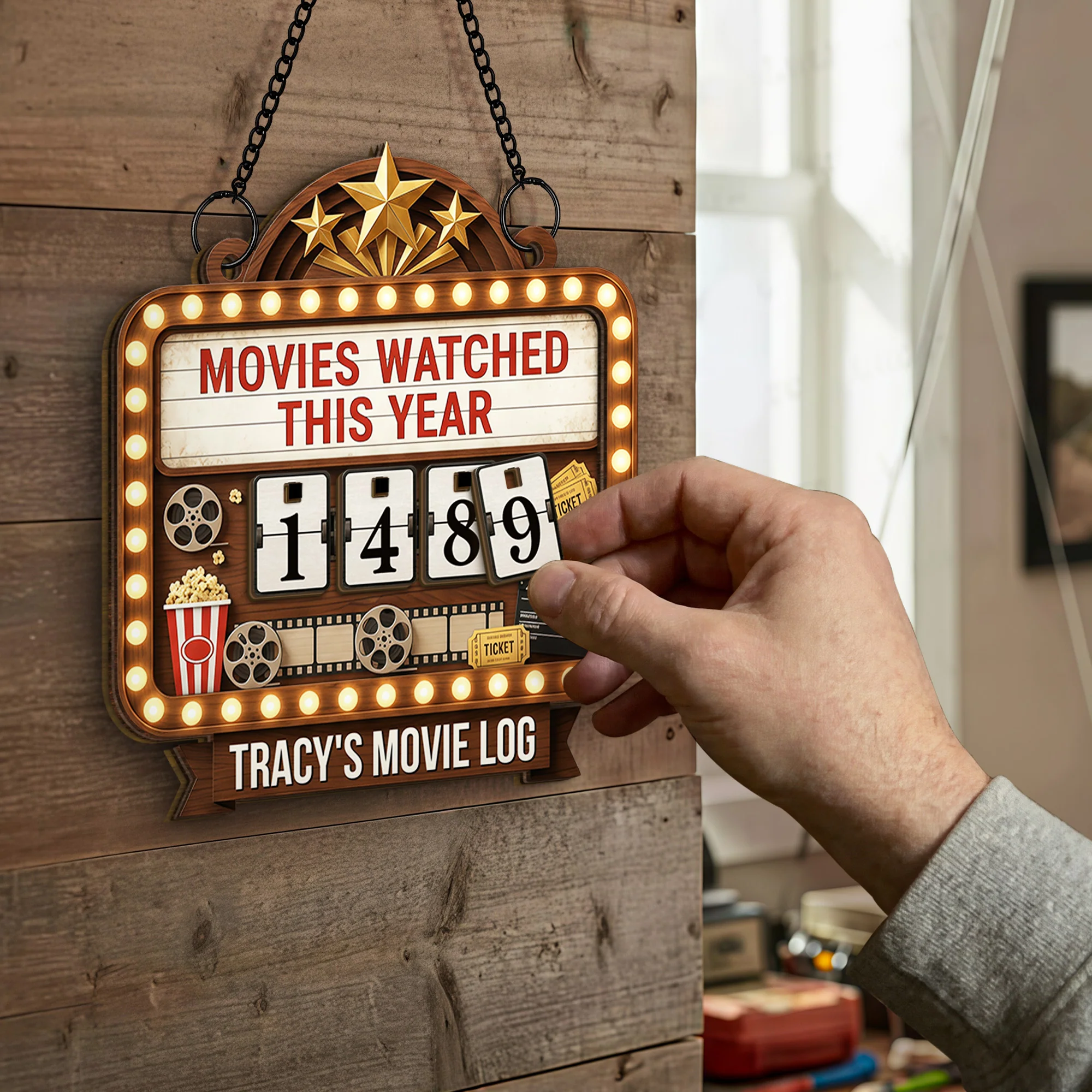 Movies Watched This Year Movie Log Theater Marquee With Popcorn And Film Reel - Personalized Custom Tracker Sign - HOB144_TRASIG - Image 2