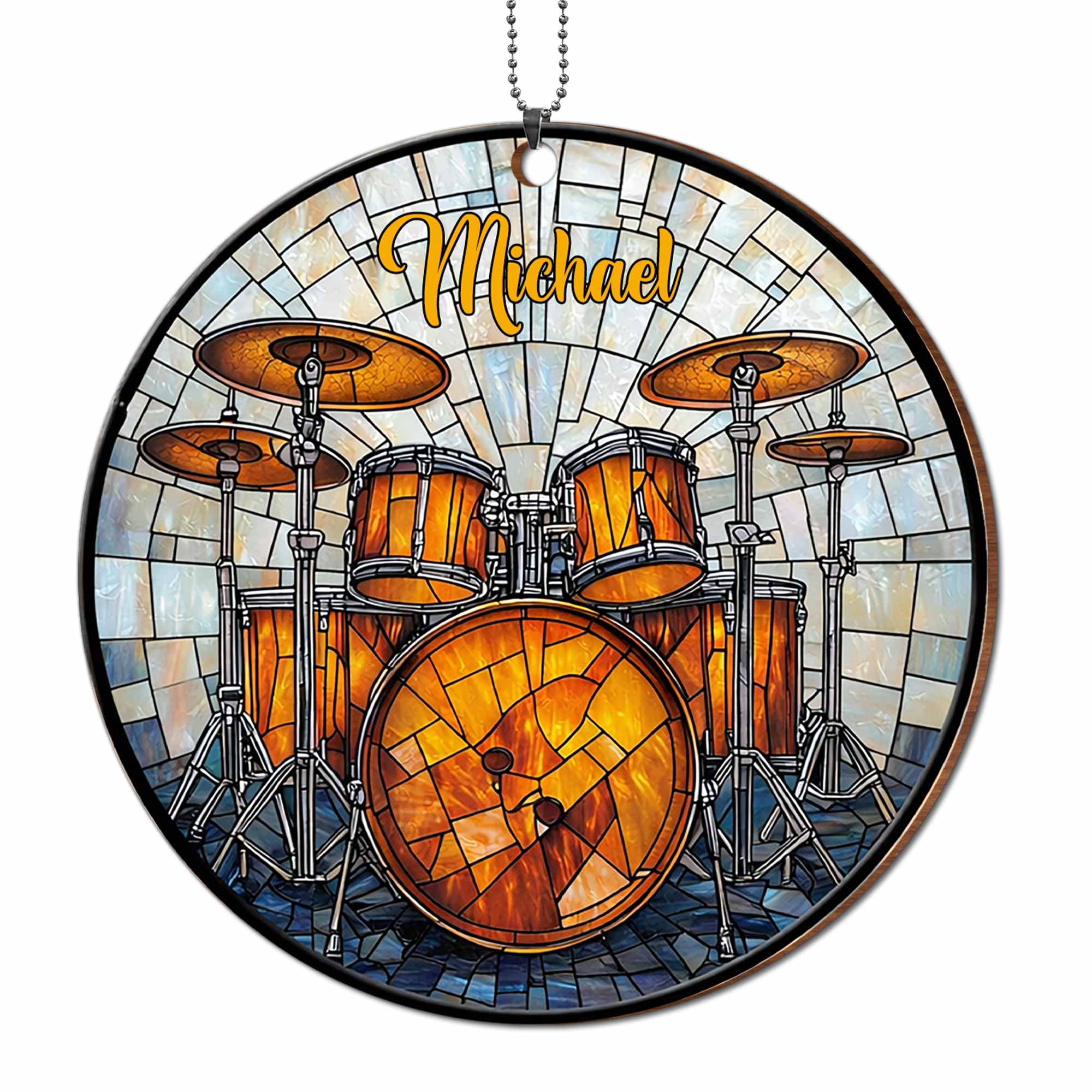 Music Is The Heartbeat Of The Soul Drum Set Stained Glass Style - Personalized Custom Wood Ornament, Car Hanging Ornament - MUSIC006_WCA - Image 11
