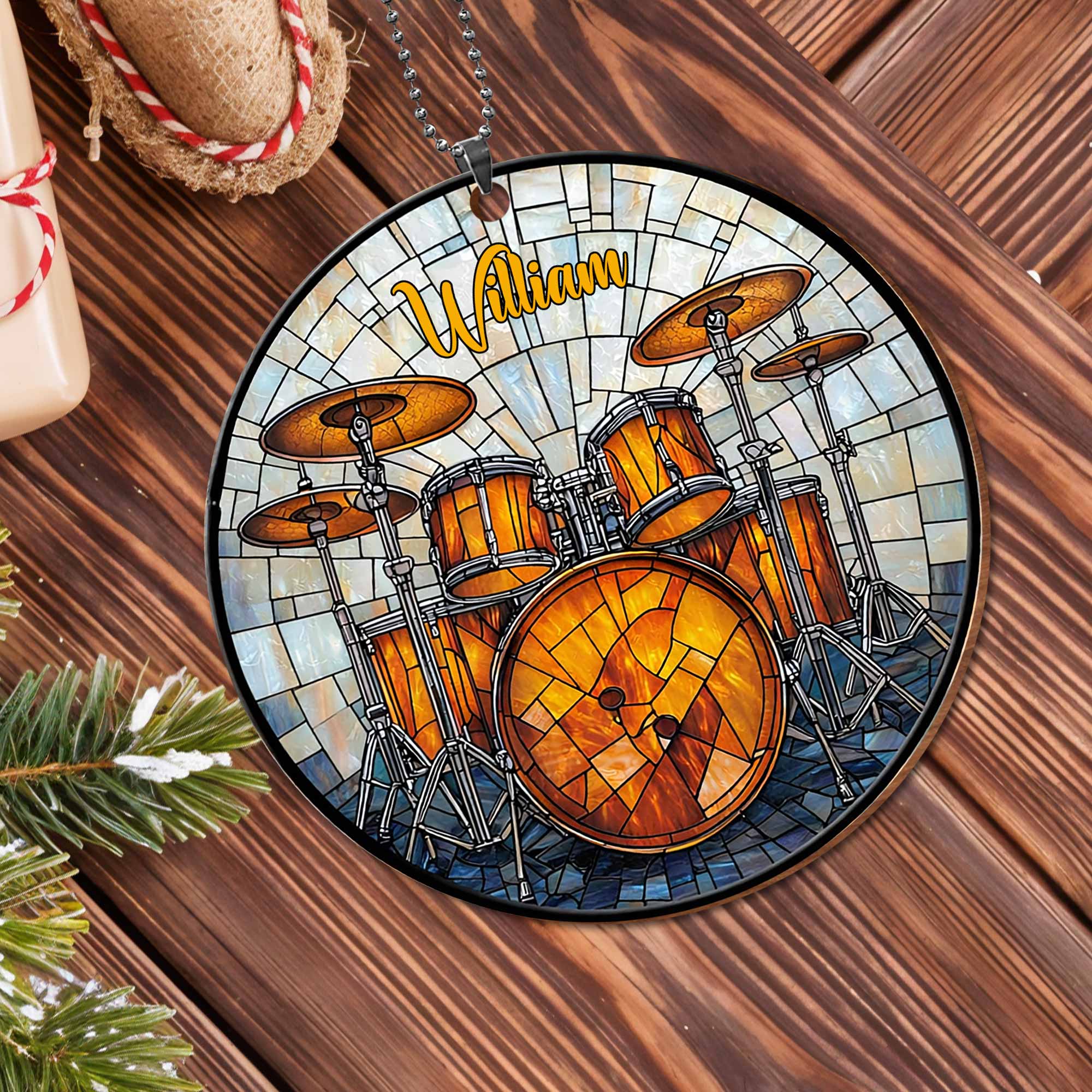 Music Is The Heartbeat Of The Soul Drum Set Stained Glass Style - Personalized Custom Wood Ornament, Car Hanging Ornament - MUSIC006_WCA - Image 5
