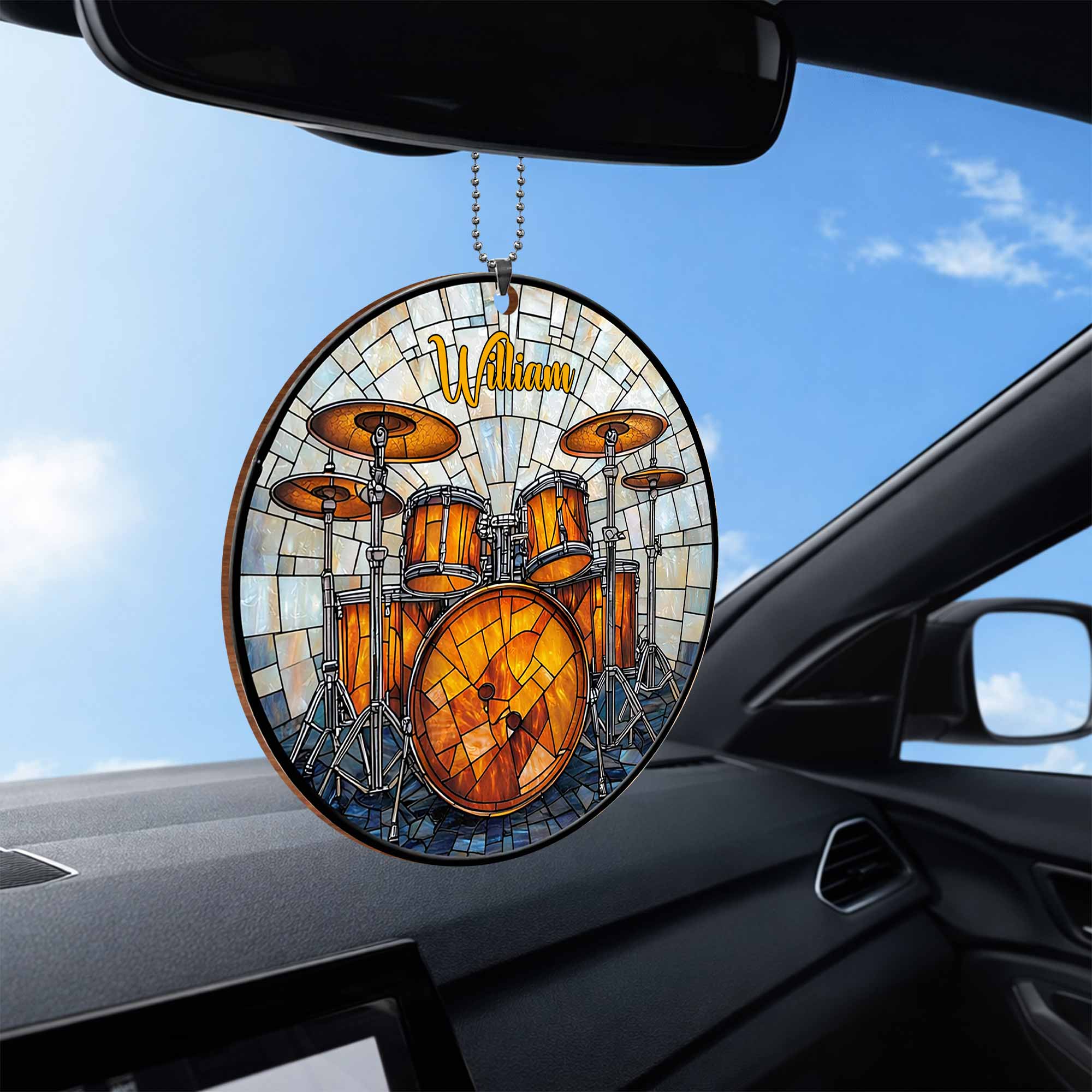 Music Is The Heartbeat Of The Soul Drum Set Stained Glass Style - Personalized Custom Wood Ornament, Car Hanging Ornament - MUSIC006_WCA - Image 6