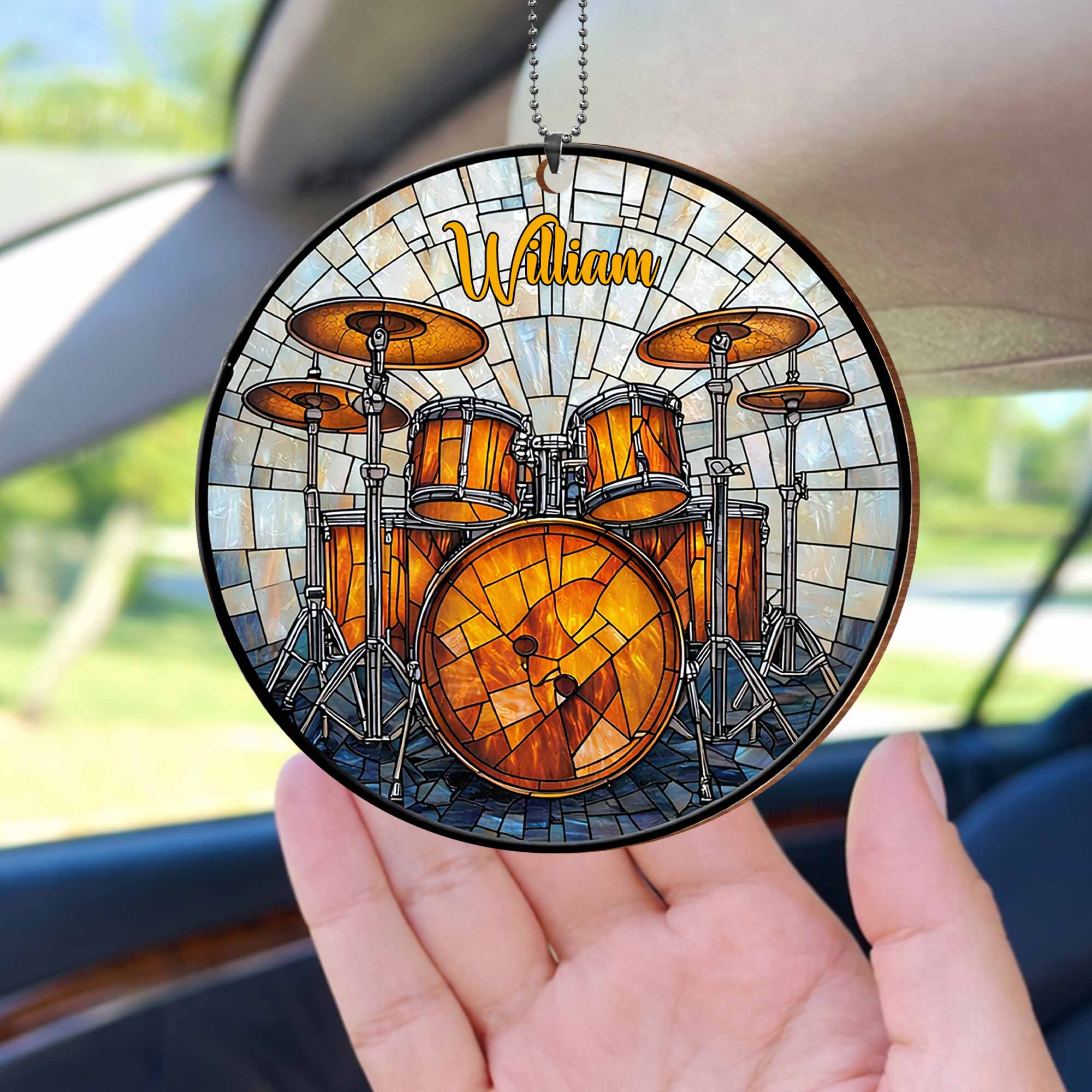 Music Is The Heartbeat Of The Soul Drum Set Stained Glass Style - Personalized Custom Wood Ornament, Car Hanging Ornament - MUSIC006_WCA - Image 7