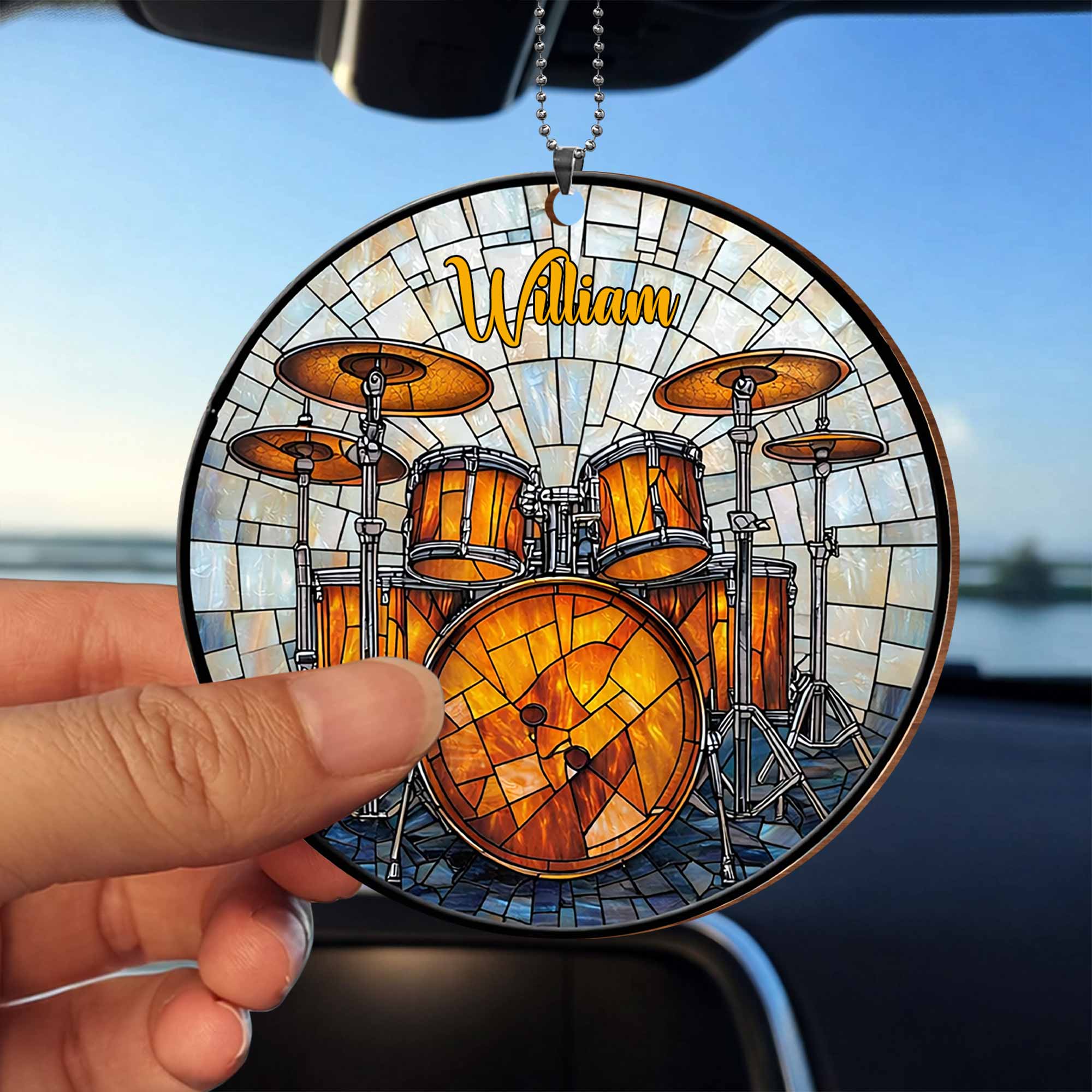 Music Is The Heartbeat Of The Soul Drum Set Stained Glass Style - Personalized Custom Wood Ornament, Car Hanging Ornament - MUSIC006_WCA - Image 8