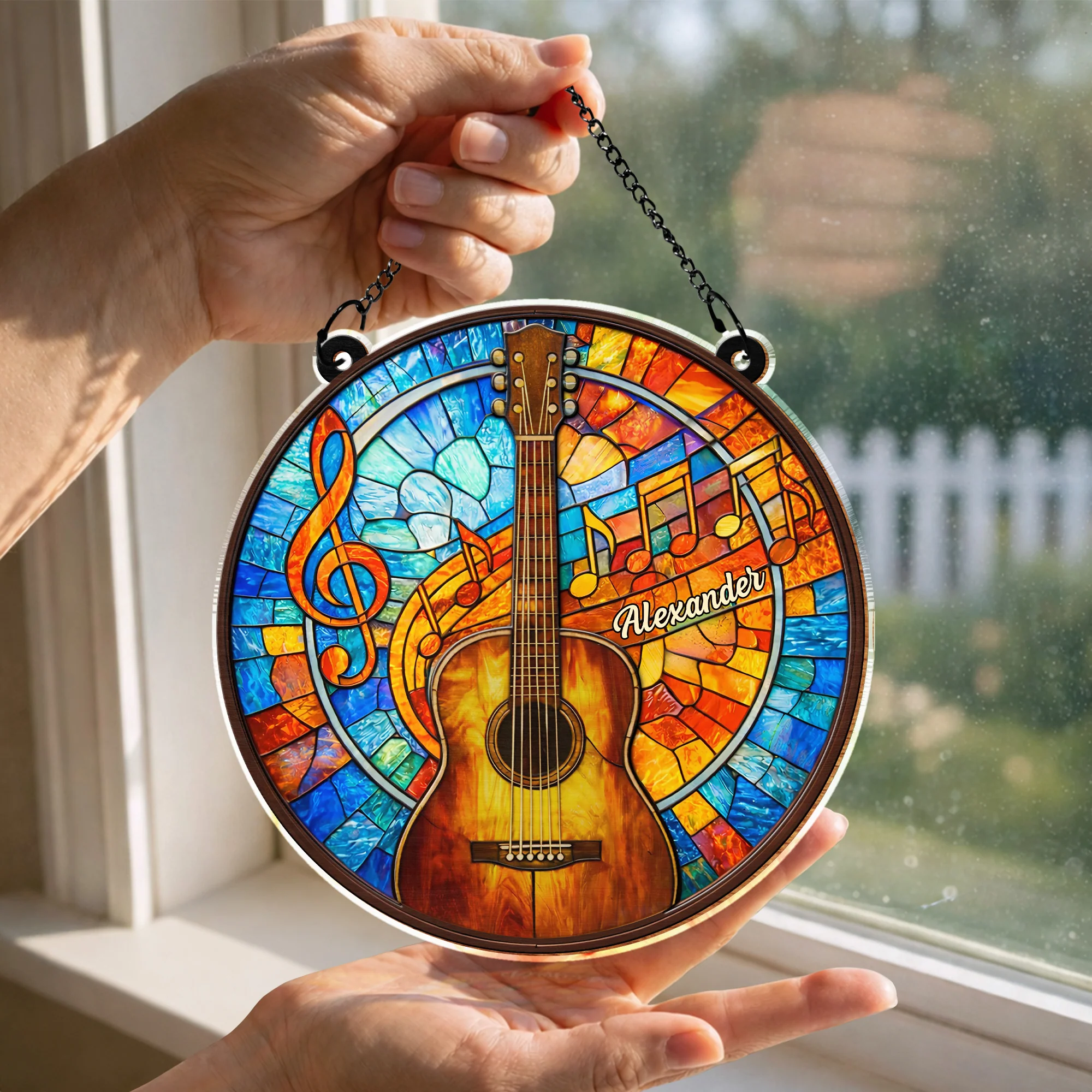 Music Is The Language Of The Soul Acoustic Guitar And Musical Notes - Personalized Custom Suncatcher - HOB075_CSUN - Image 7
